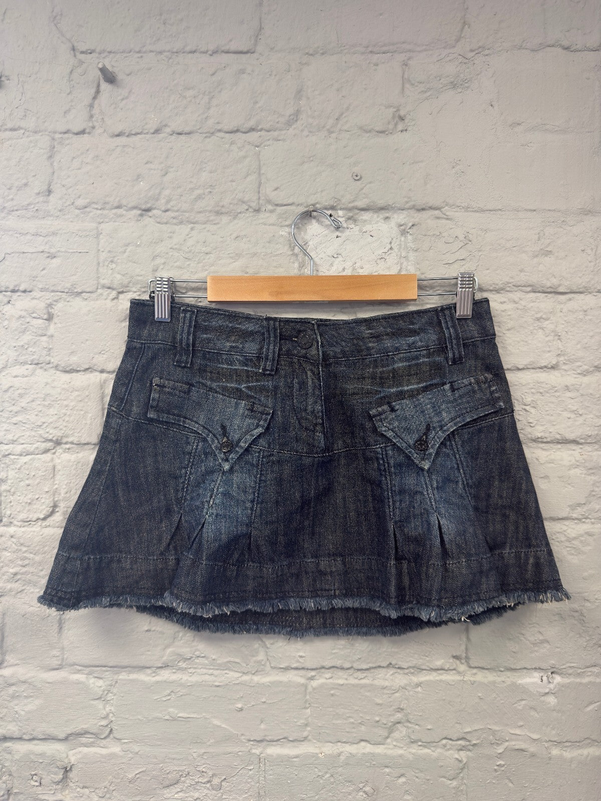 Denim Mini Skirt with Frayed Hem