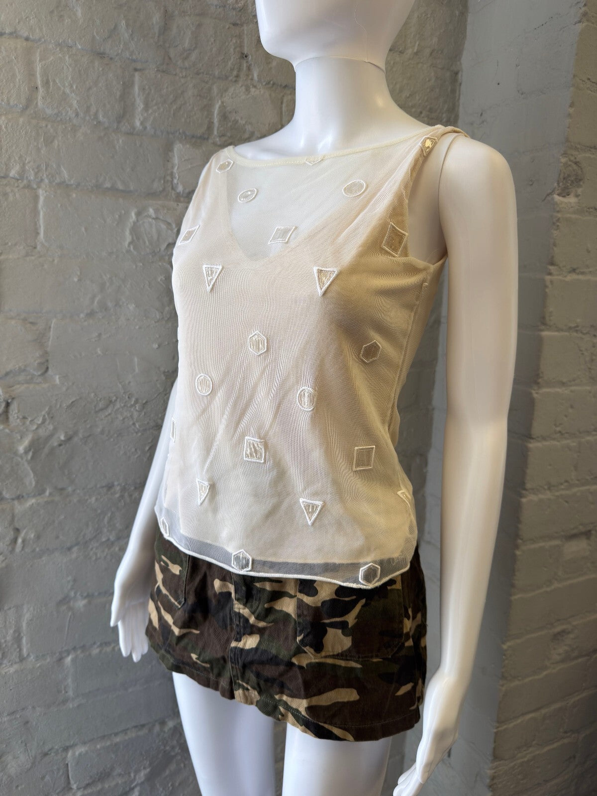 Cream Sheer Embroidered Vest Top