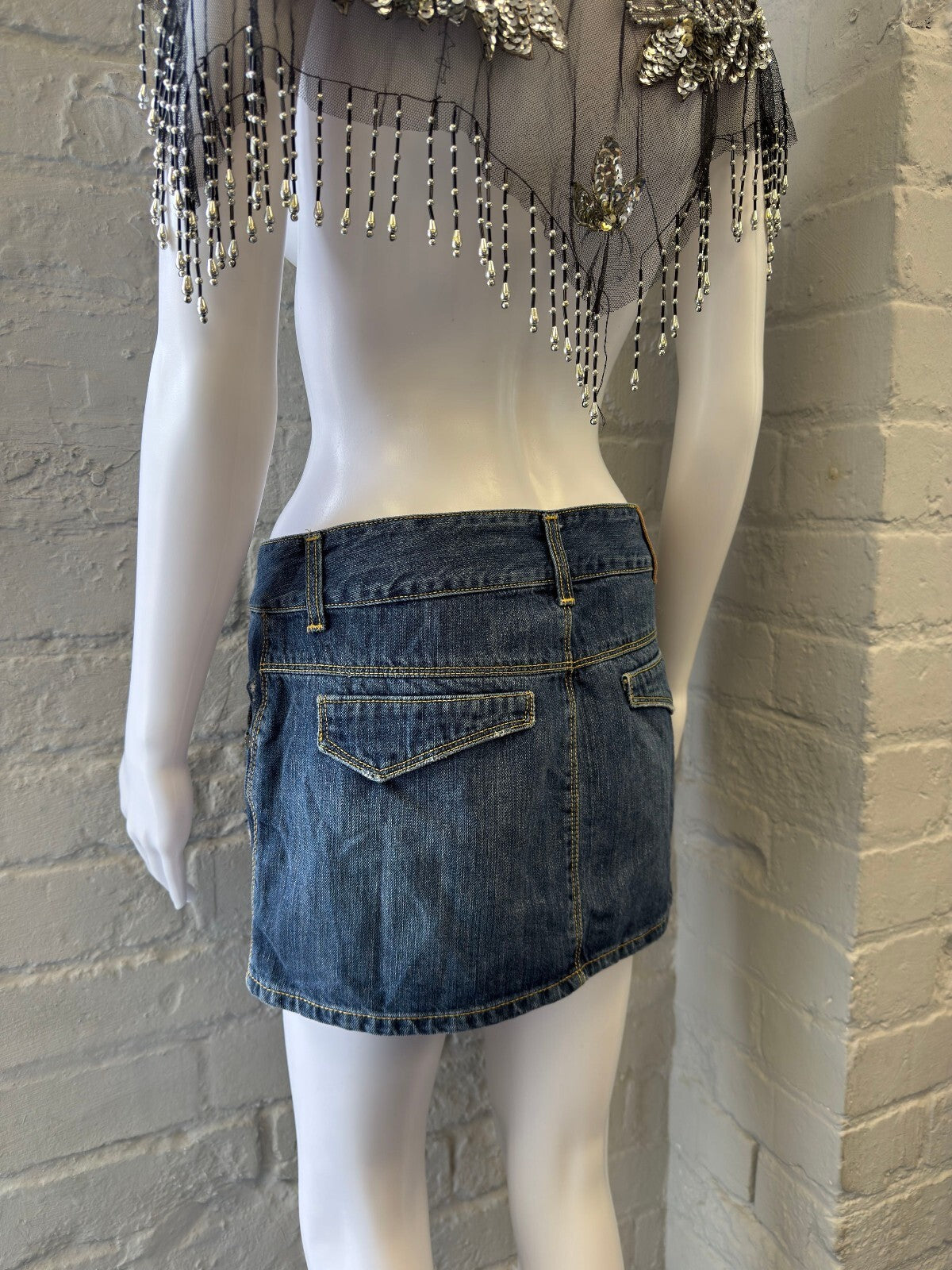 Blue Denim Mini Skirt with Button Detail
