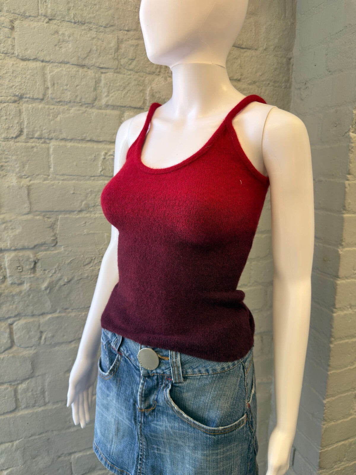 Red to Burgundy Ombre Knit Tank Top