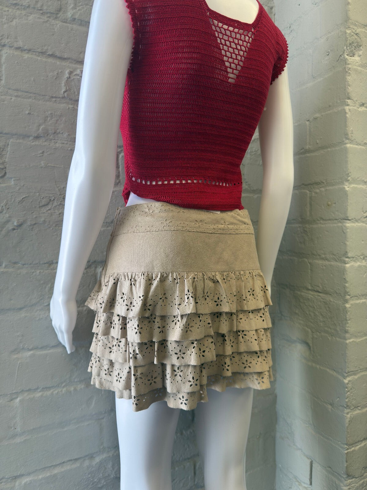 Motivi Beige Ruffled Mini Skirt