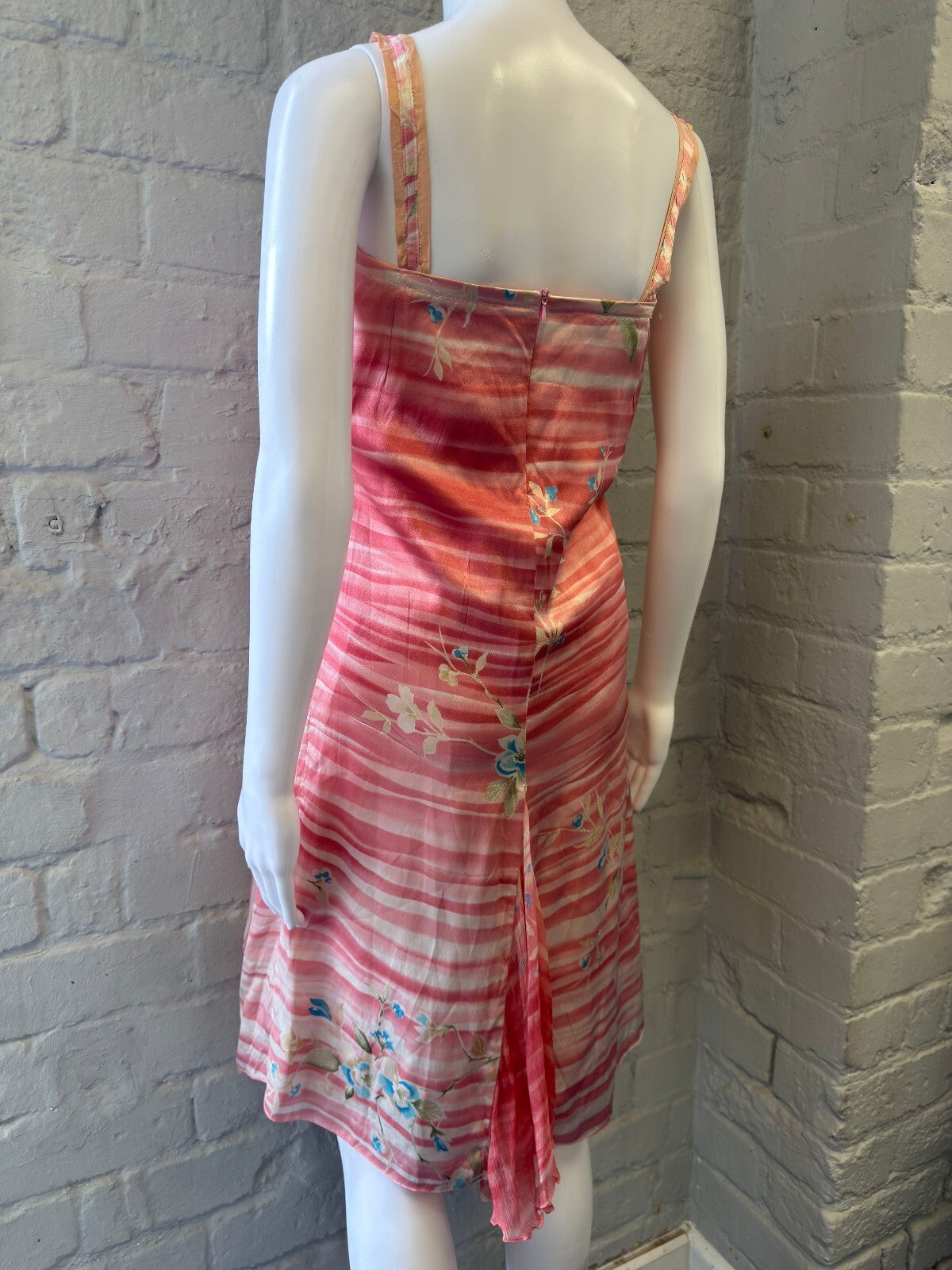 Italian Boutique Pink Floral Striped Silk Dress