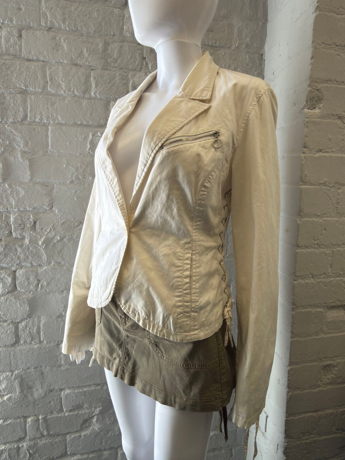Cream Corset Blazer Jacket with Side Lace-up Detail