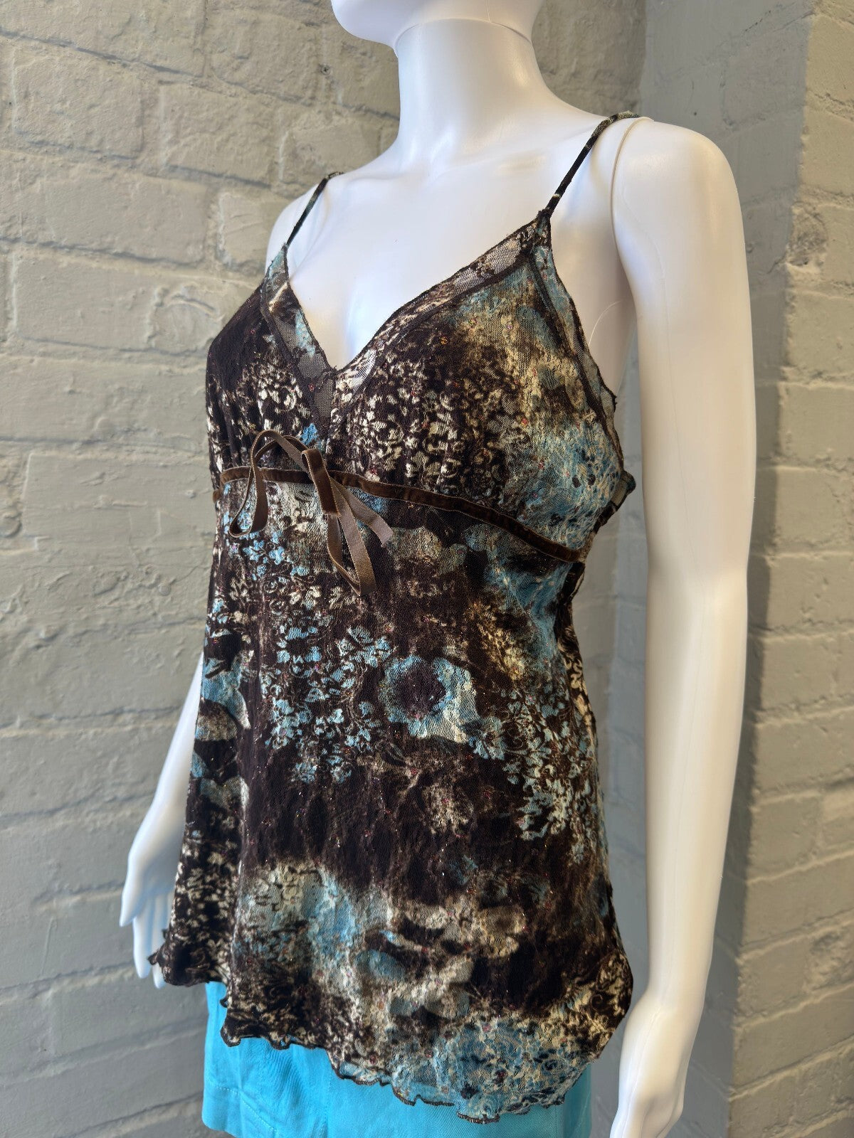 Brown and Blue Floral Lace Cami TOP