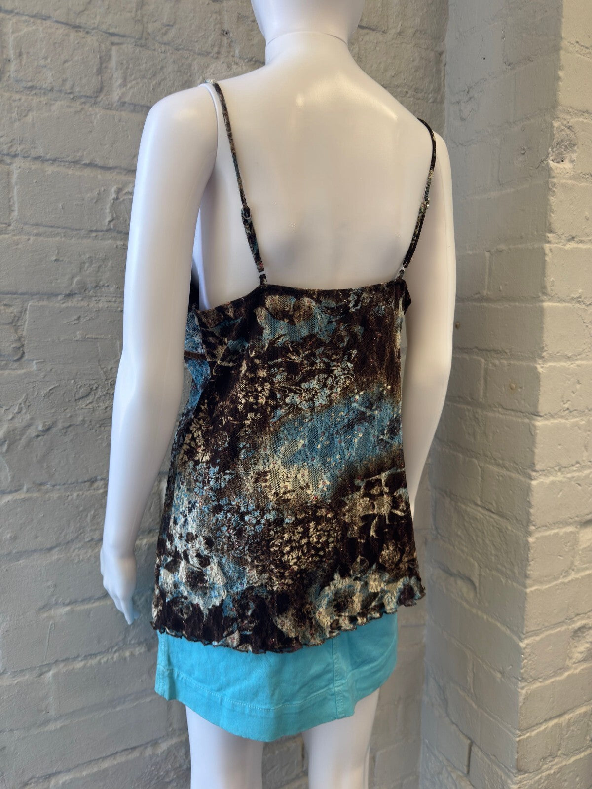 Brown and Blue Floral Lace Cami TOP