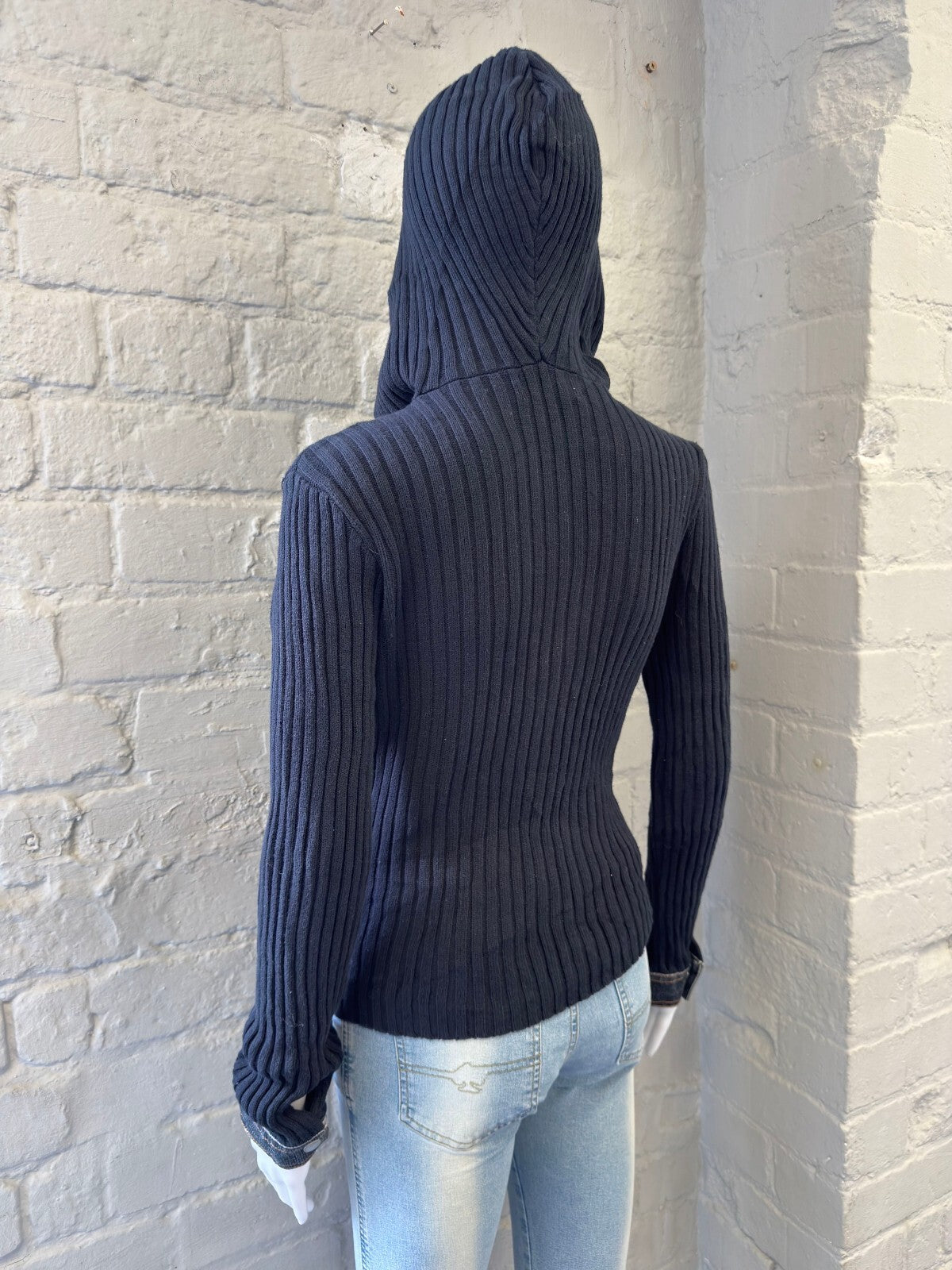 Y2K Italian Hooded Denim and Ribbed Knit Jacket