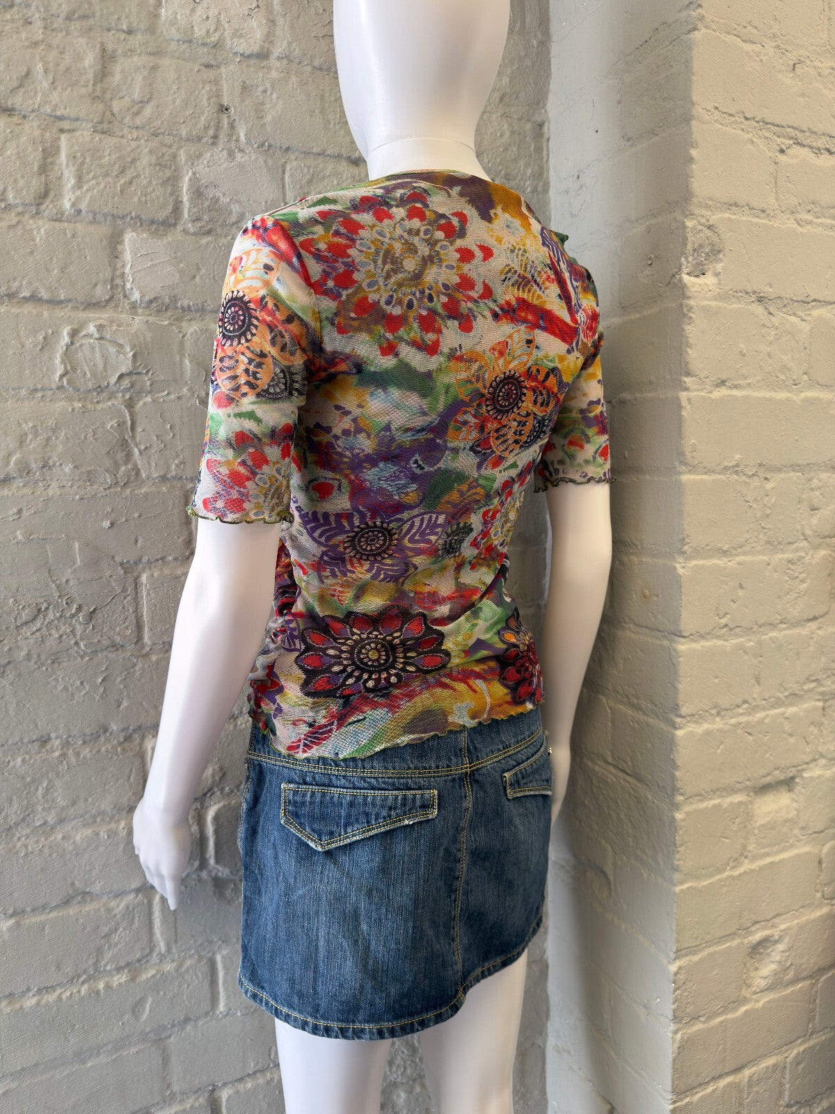 Floral Patterned Mesh Top
