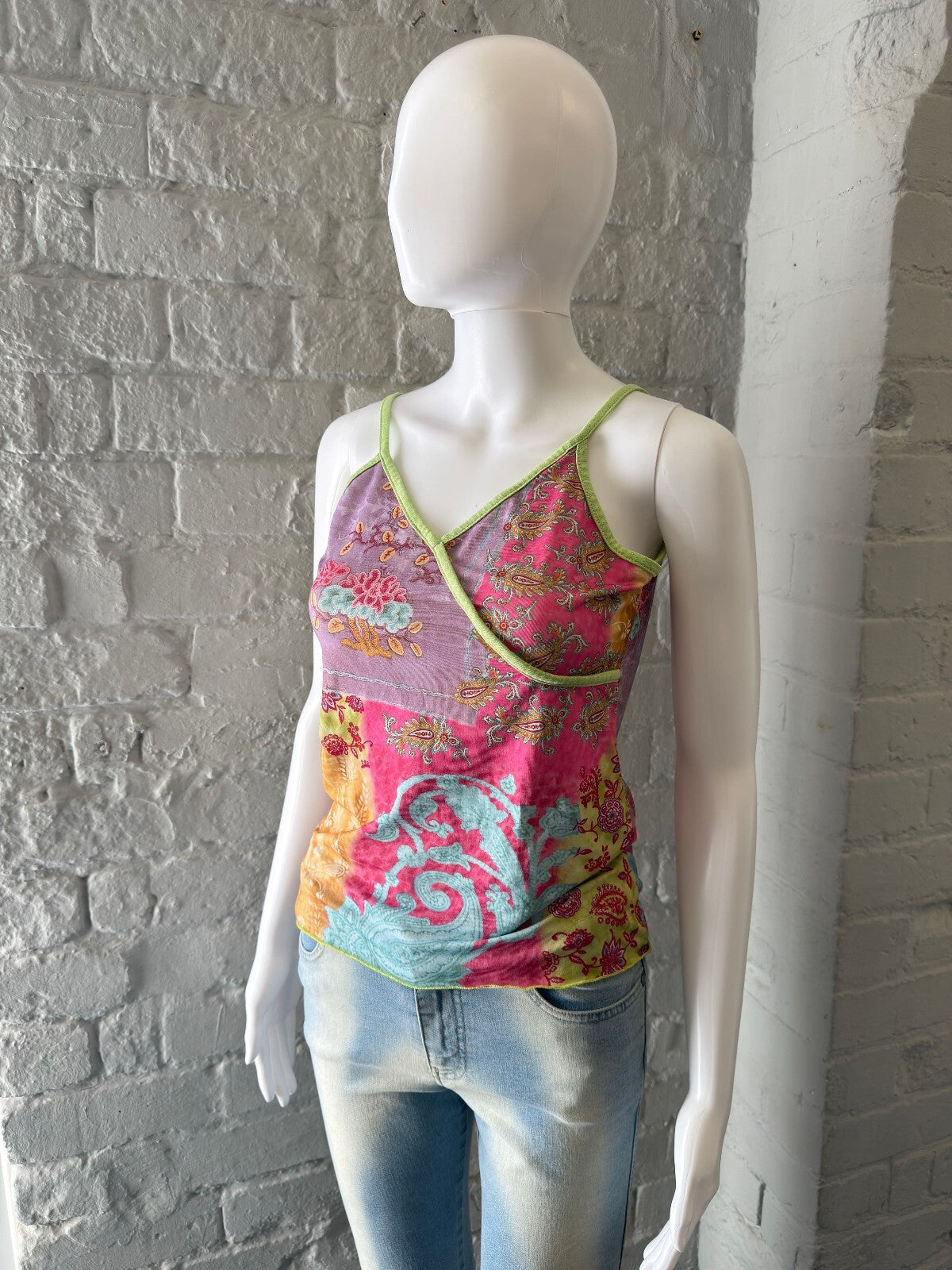 Floral Patchwork Spaghetti Strap Cami Top