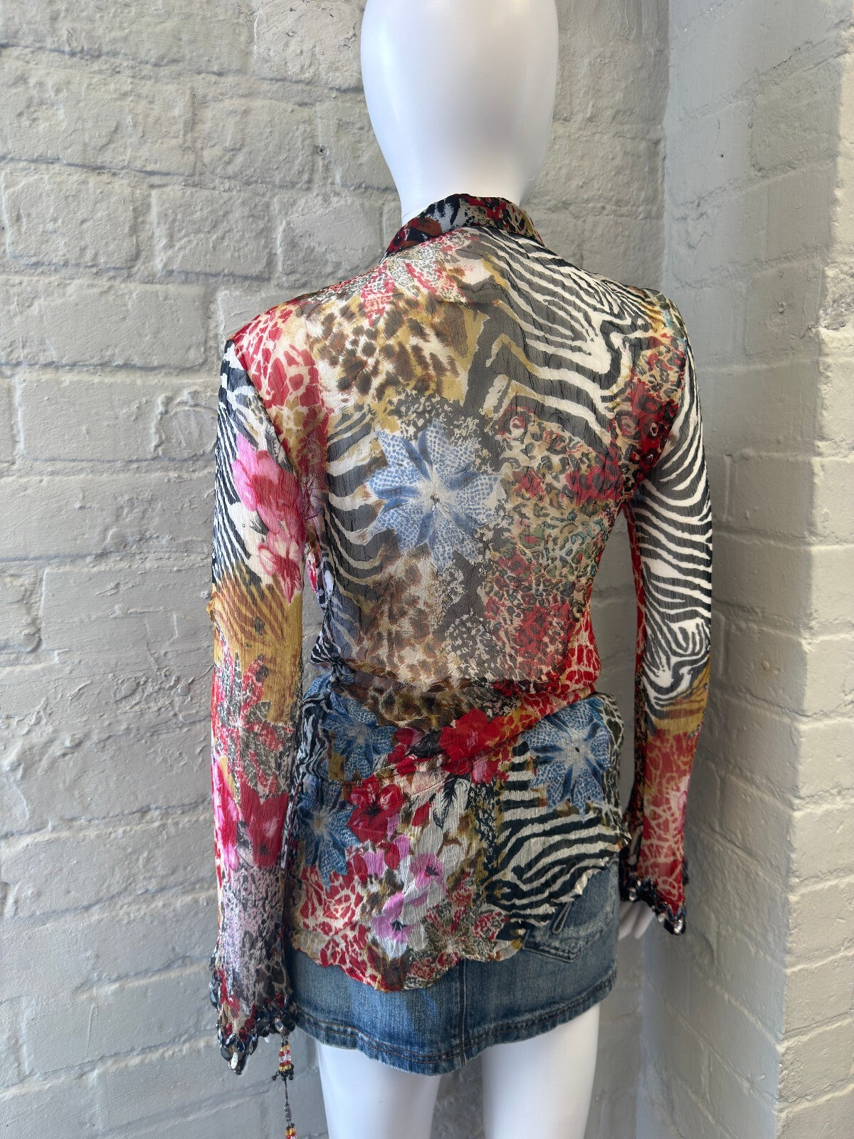 Embellished Sheer Animal Print Long Sleeve