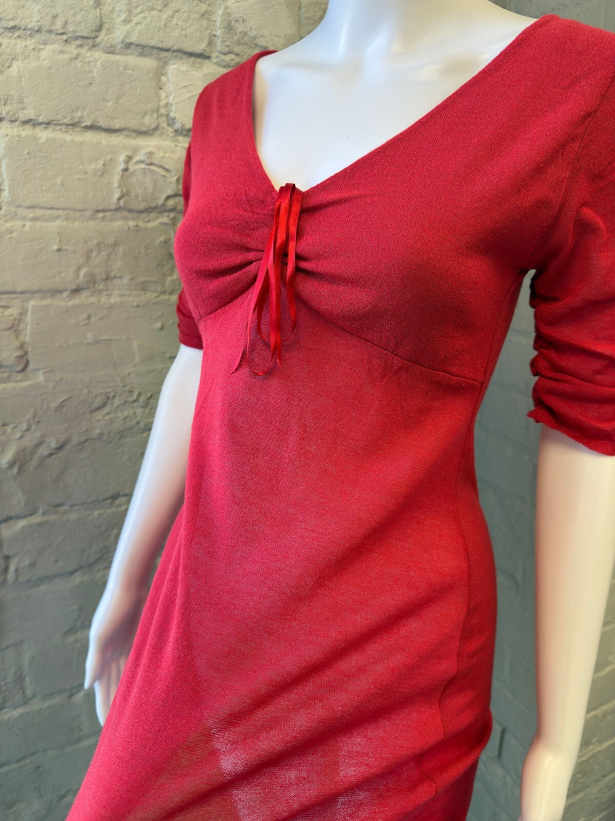 Red Ruched Knit Mini Dress
