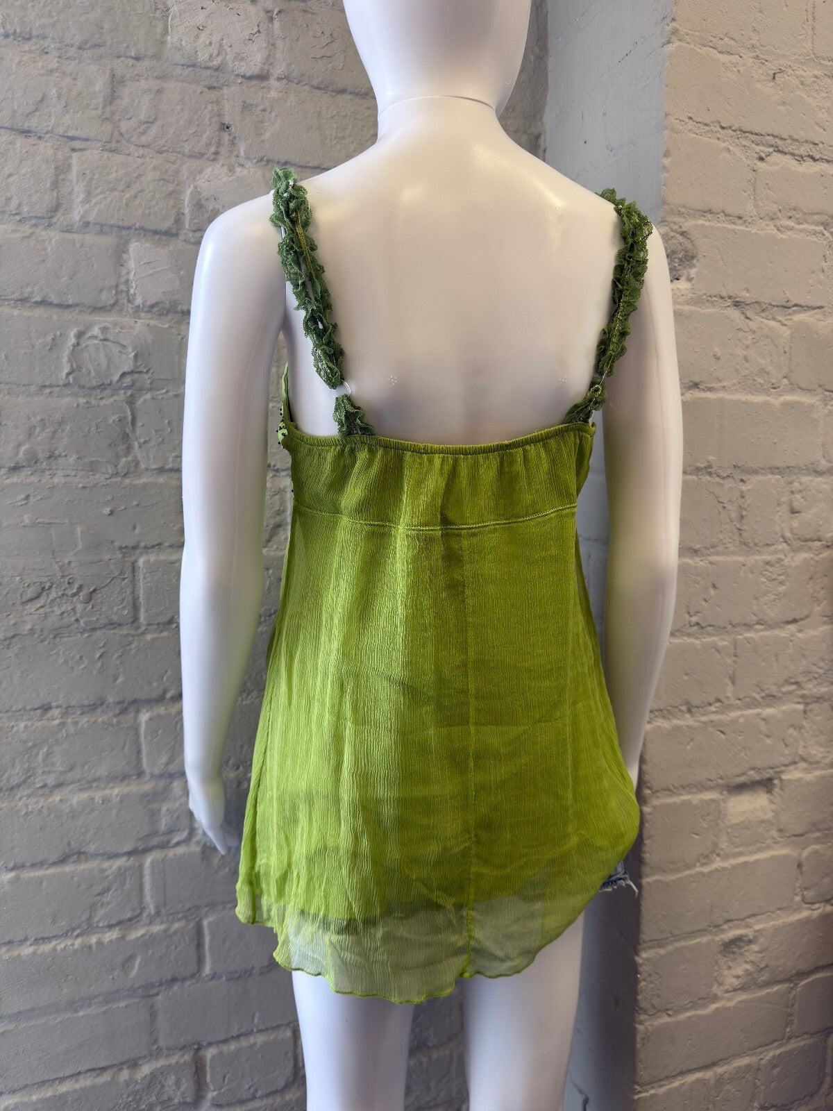 Green Silk Embellished Fairy Camisole Top