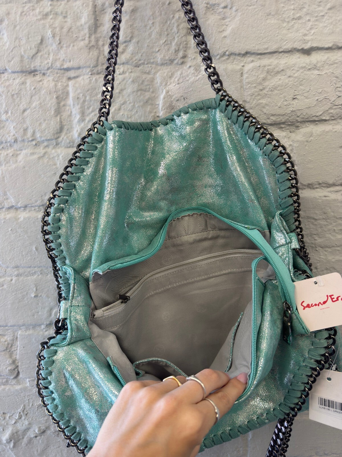 Turquoise Metallic Chain Detail Shoulder Bag