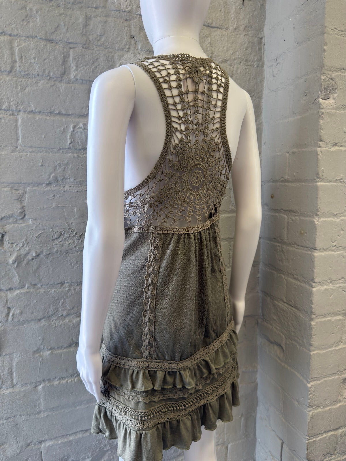 Olive Green Lace Detail Dress