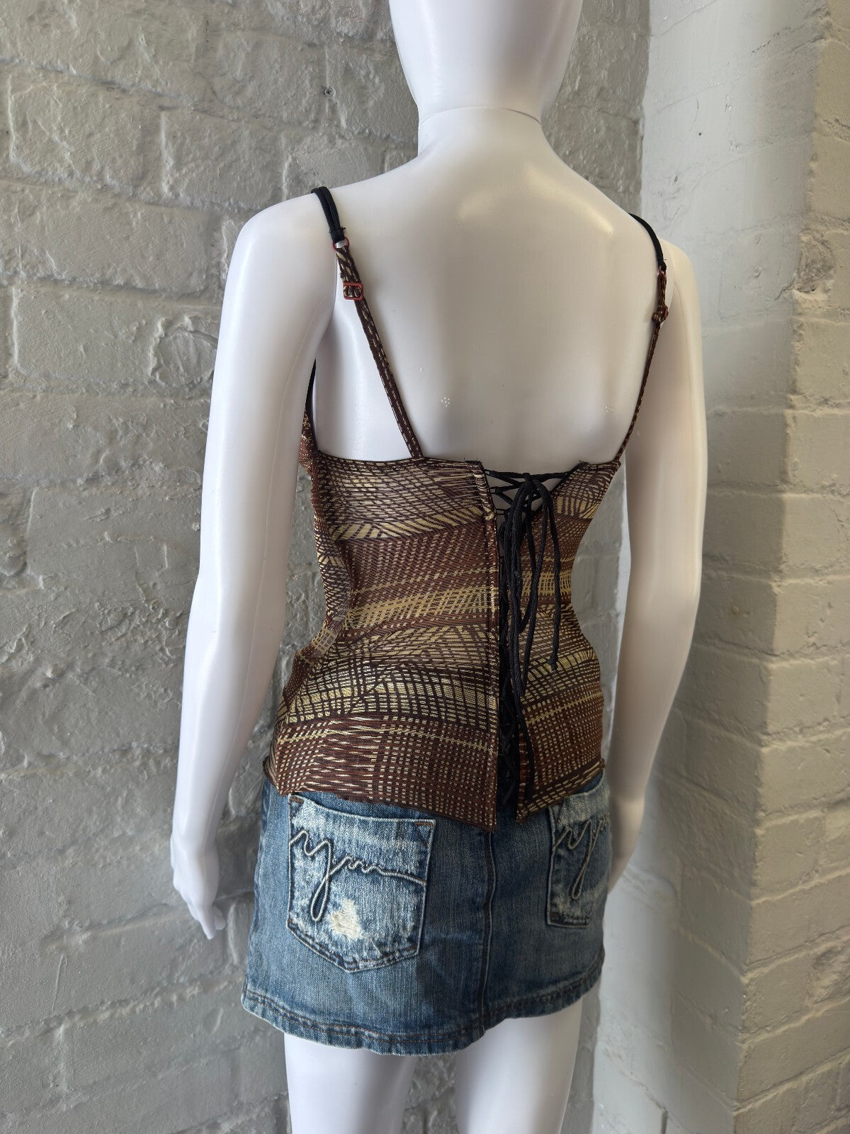 Intimissimi Brown Patterned Spaghetti Strap Corset Top