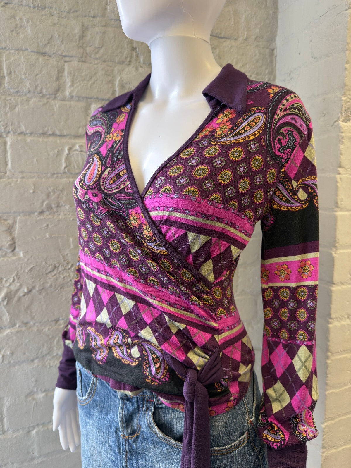 Purple Paisley Wrap Top with Tie Waist