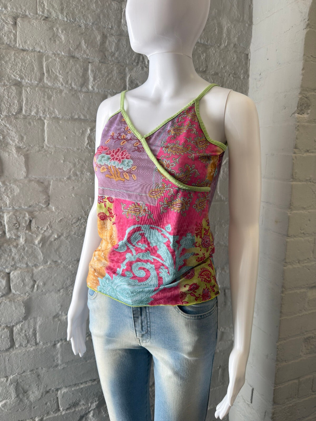 Floral Patchwork Spaghetti Strap Cami Top