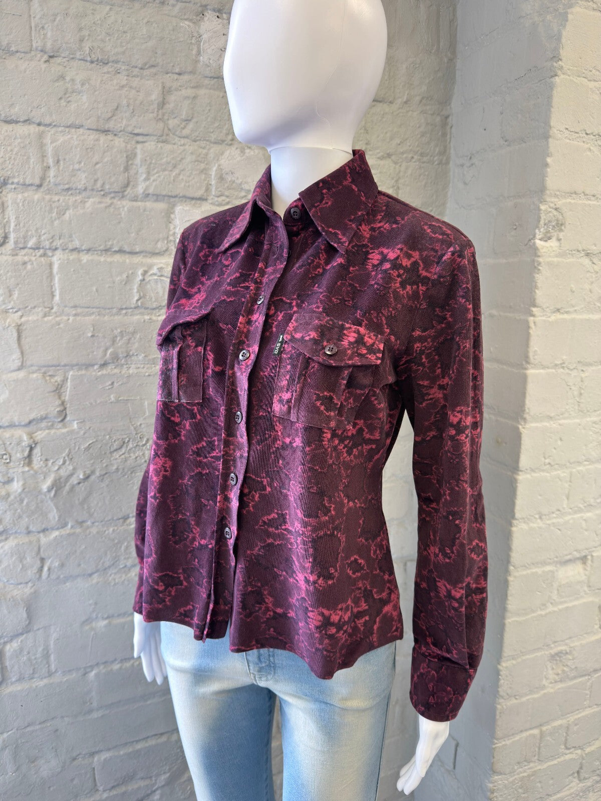 GAS Long Sleeve Button-Up Shirt in Burgundy and Pink