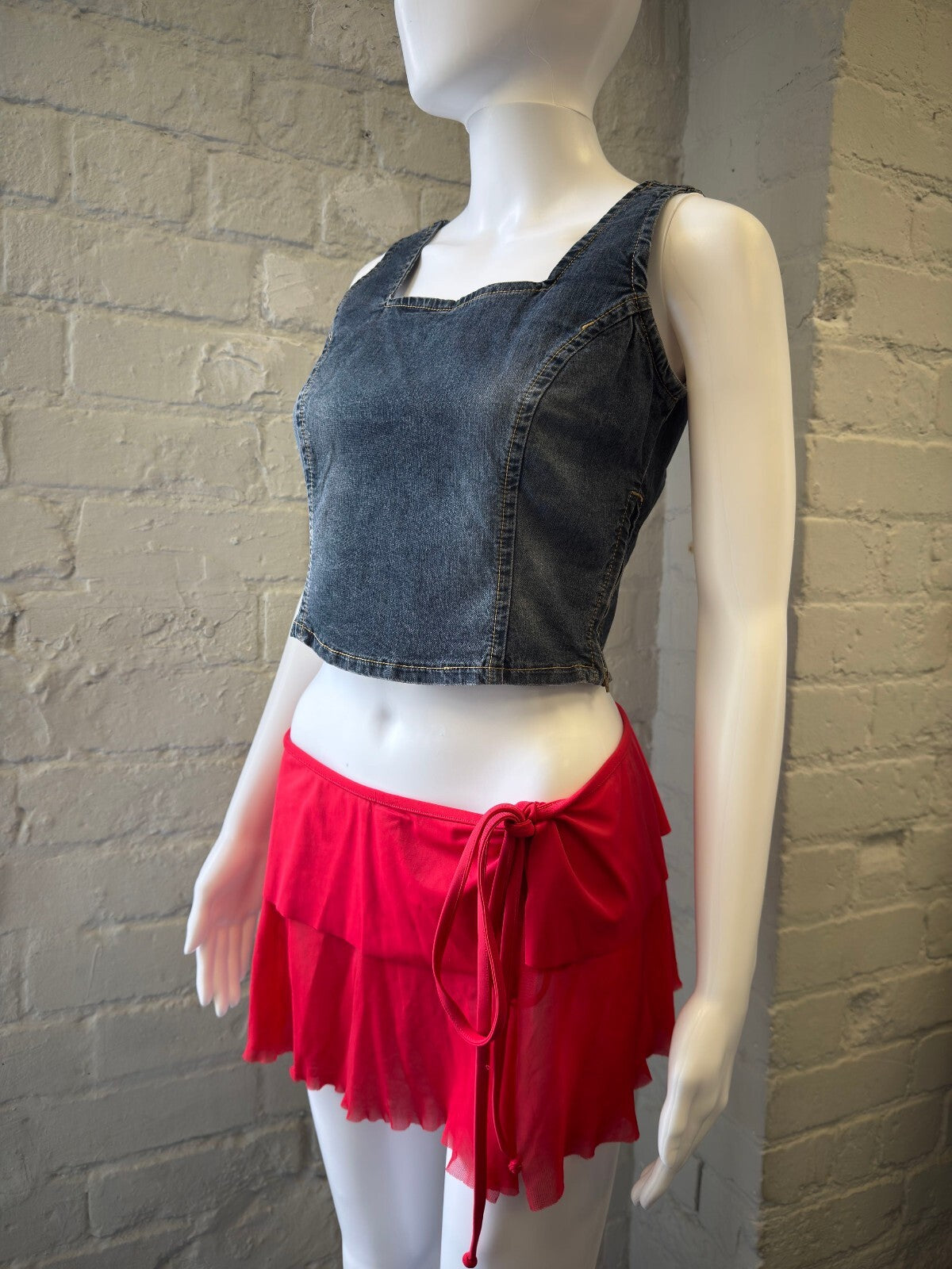 Denim Crop Top Tank with Square Neckline