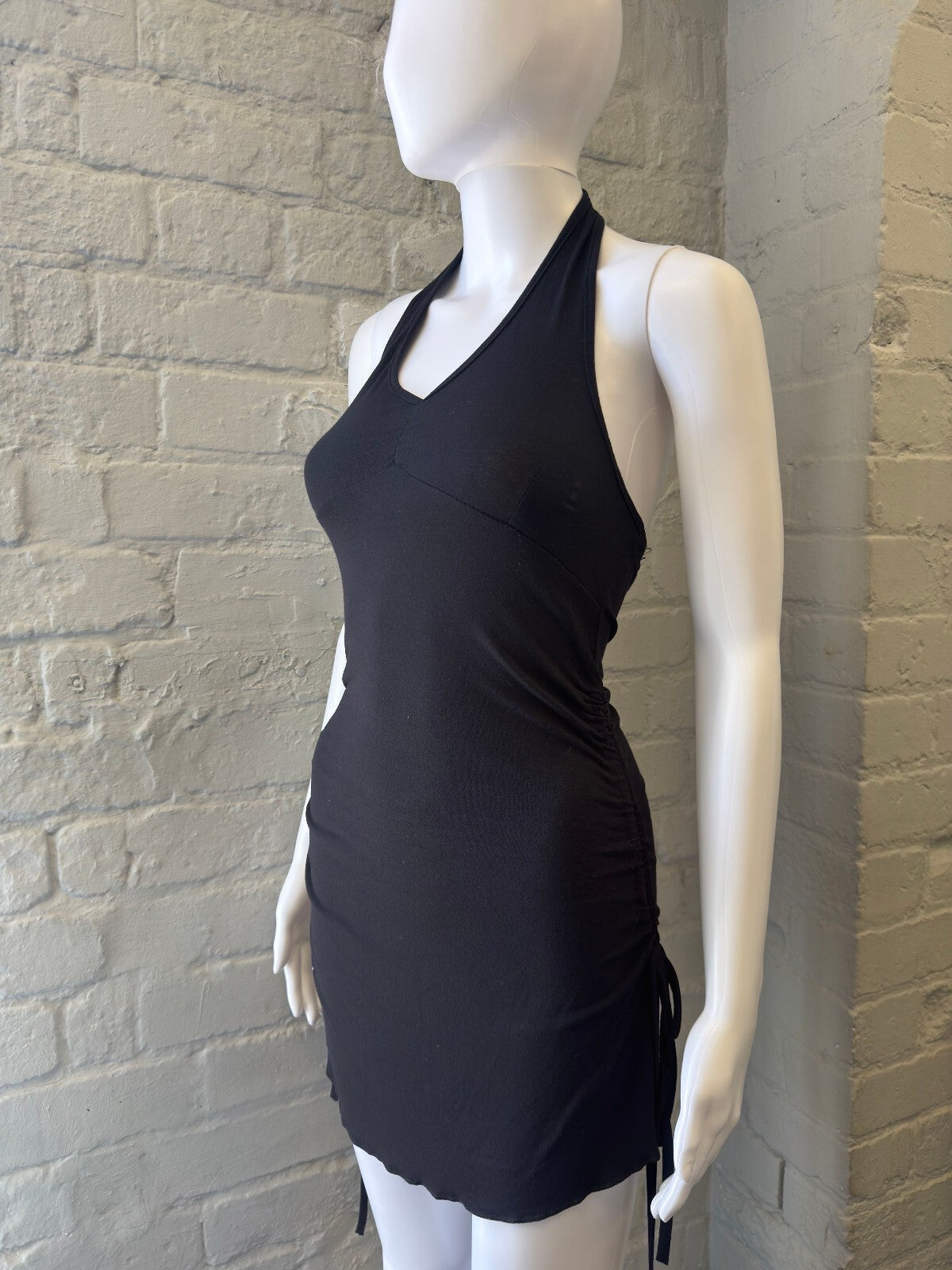Black Halter Neck Mini Dress with Side Ruched Detail