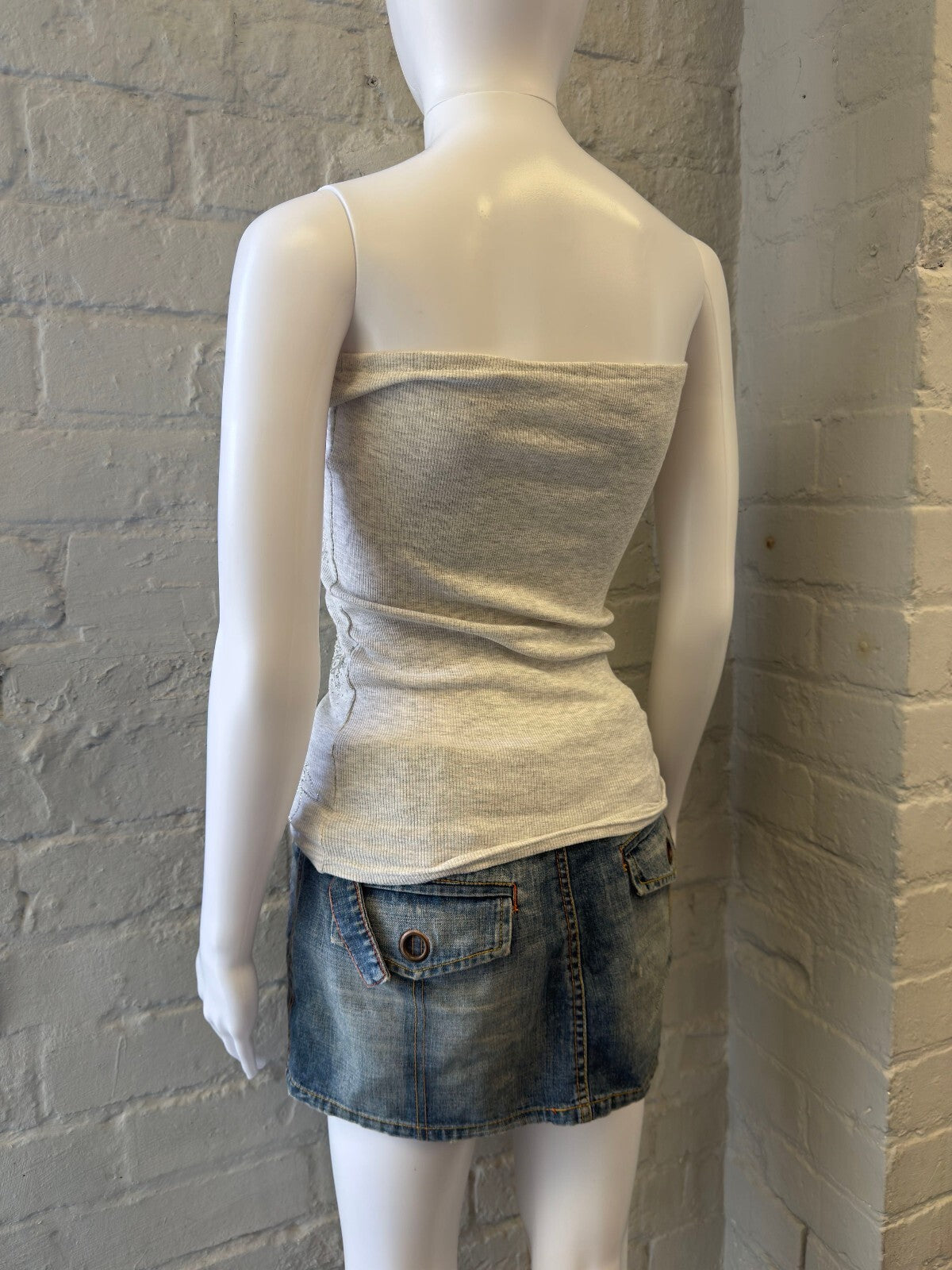 Grey Embroidered Tube Top