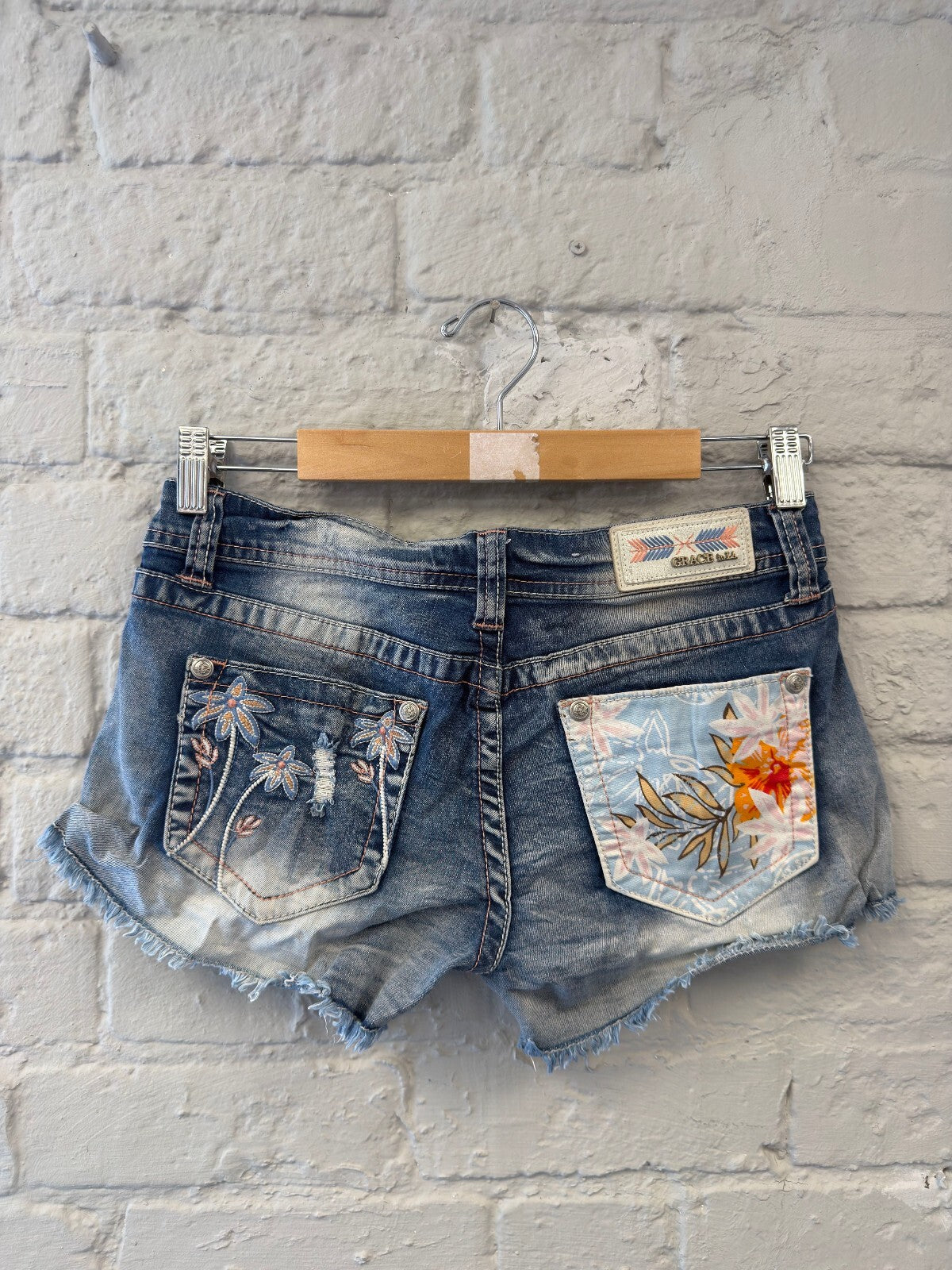 Mini Denim Shorts with Floral Patchwork