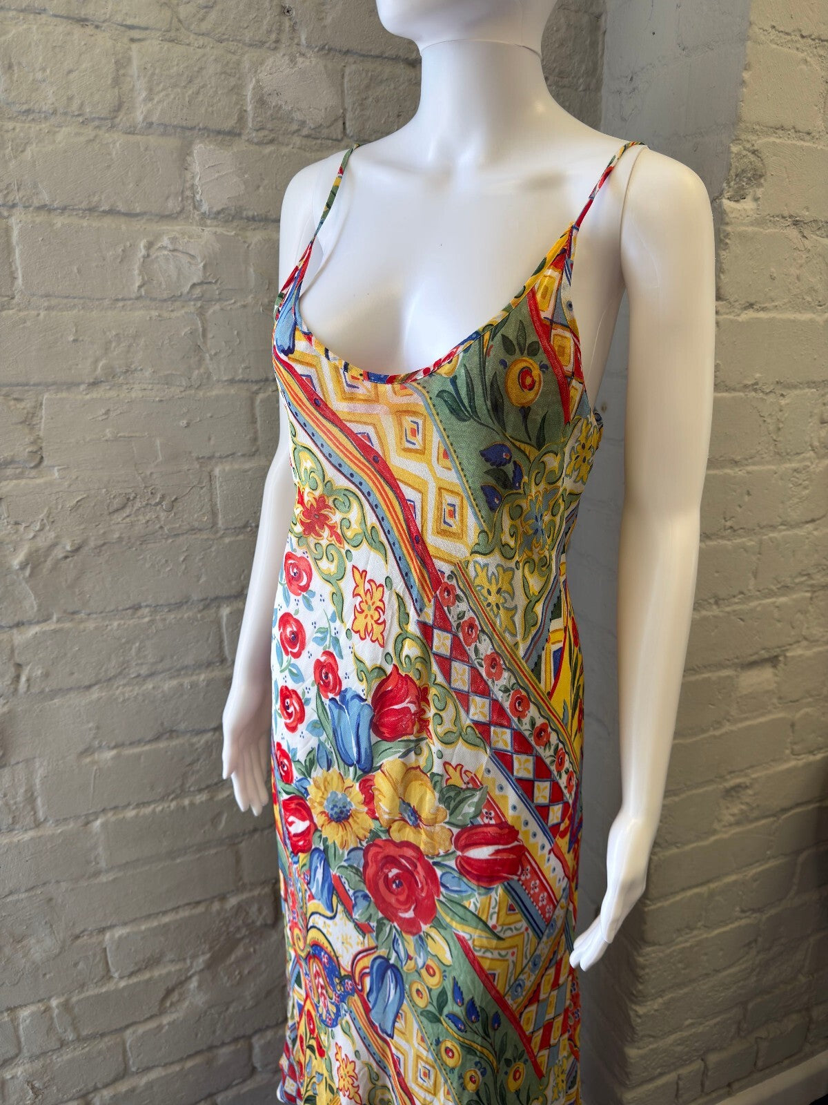 Floral Patterned Maxi Slip Dress with Spaghetti Straps