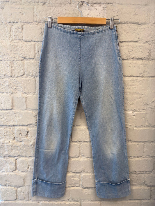 Light Blue Denim Capris with Cuffed Hem