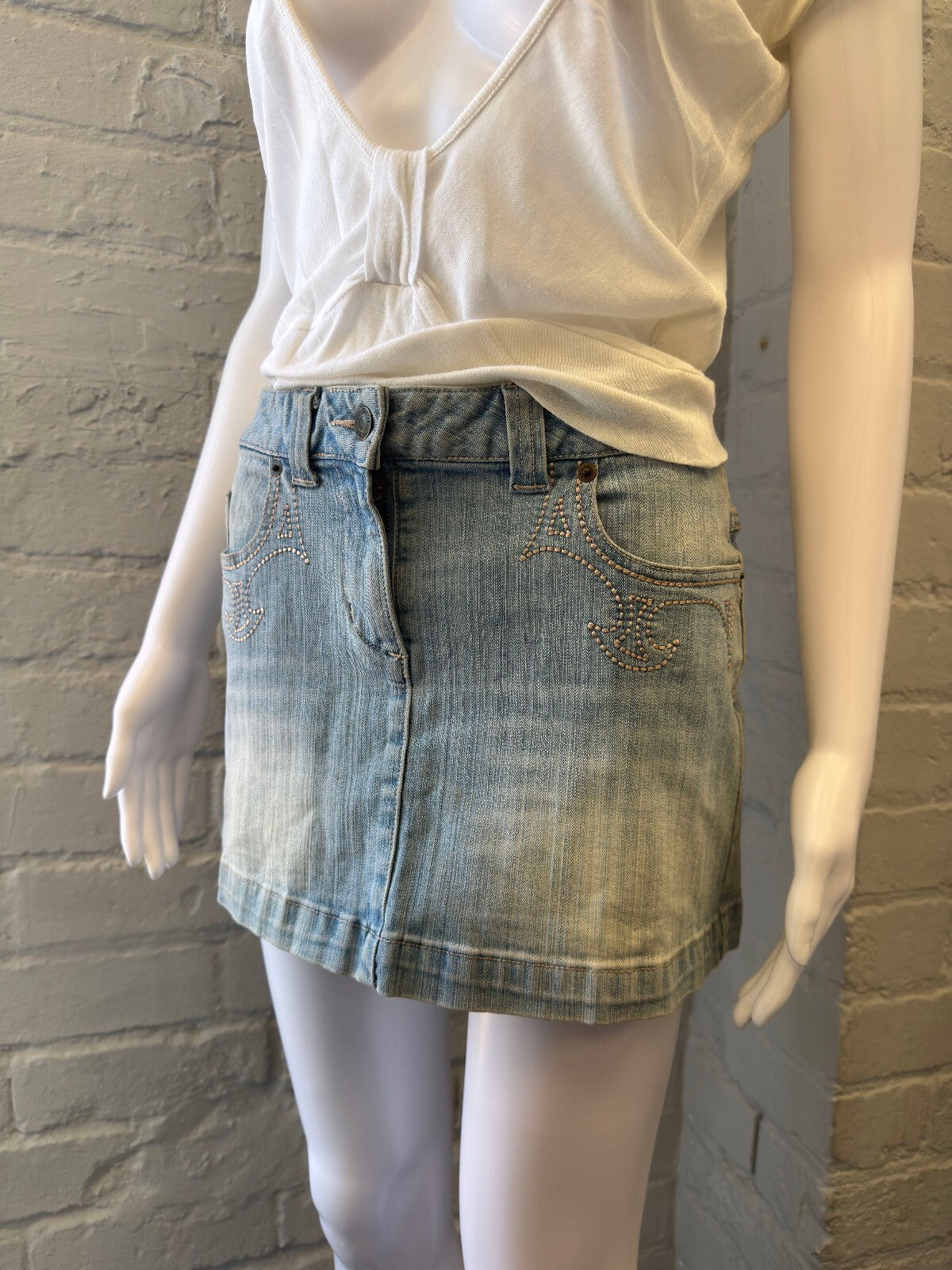 Light Blue Denim Mini Skirt with Lining Detail