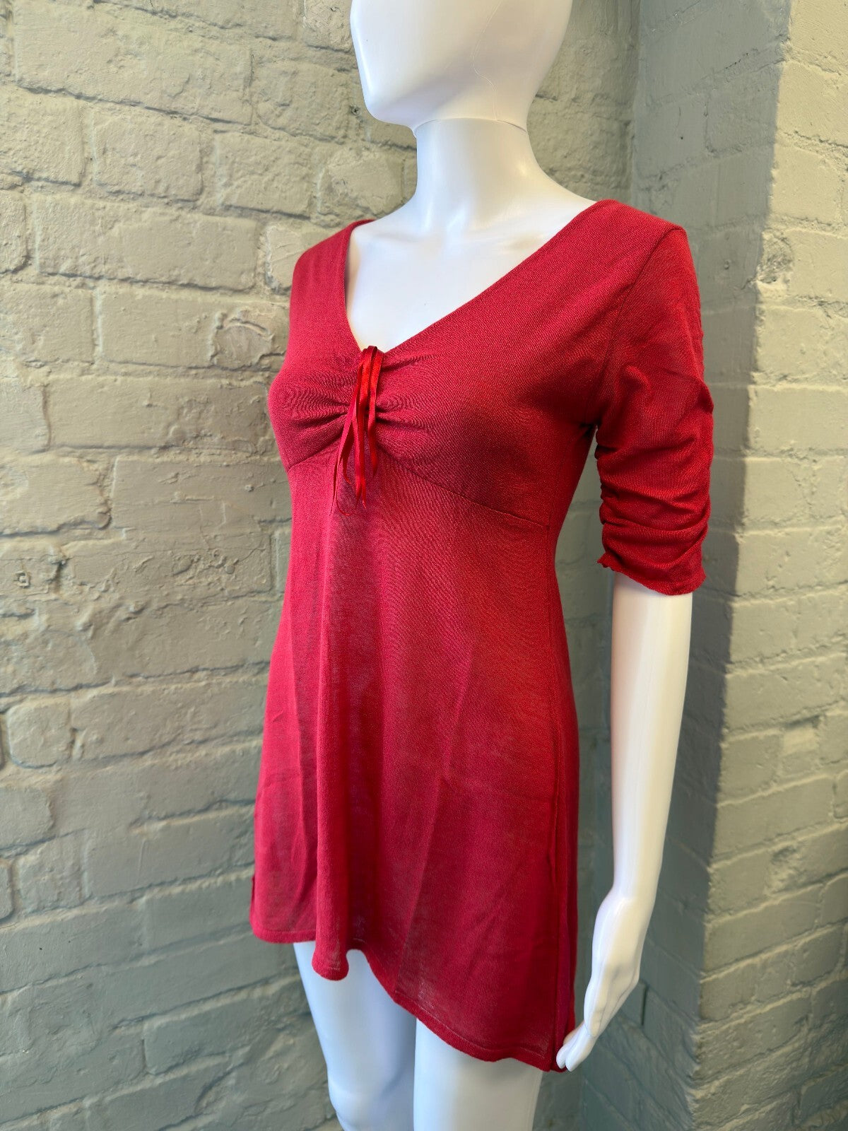 Red Ruched Knit Mini Dress