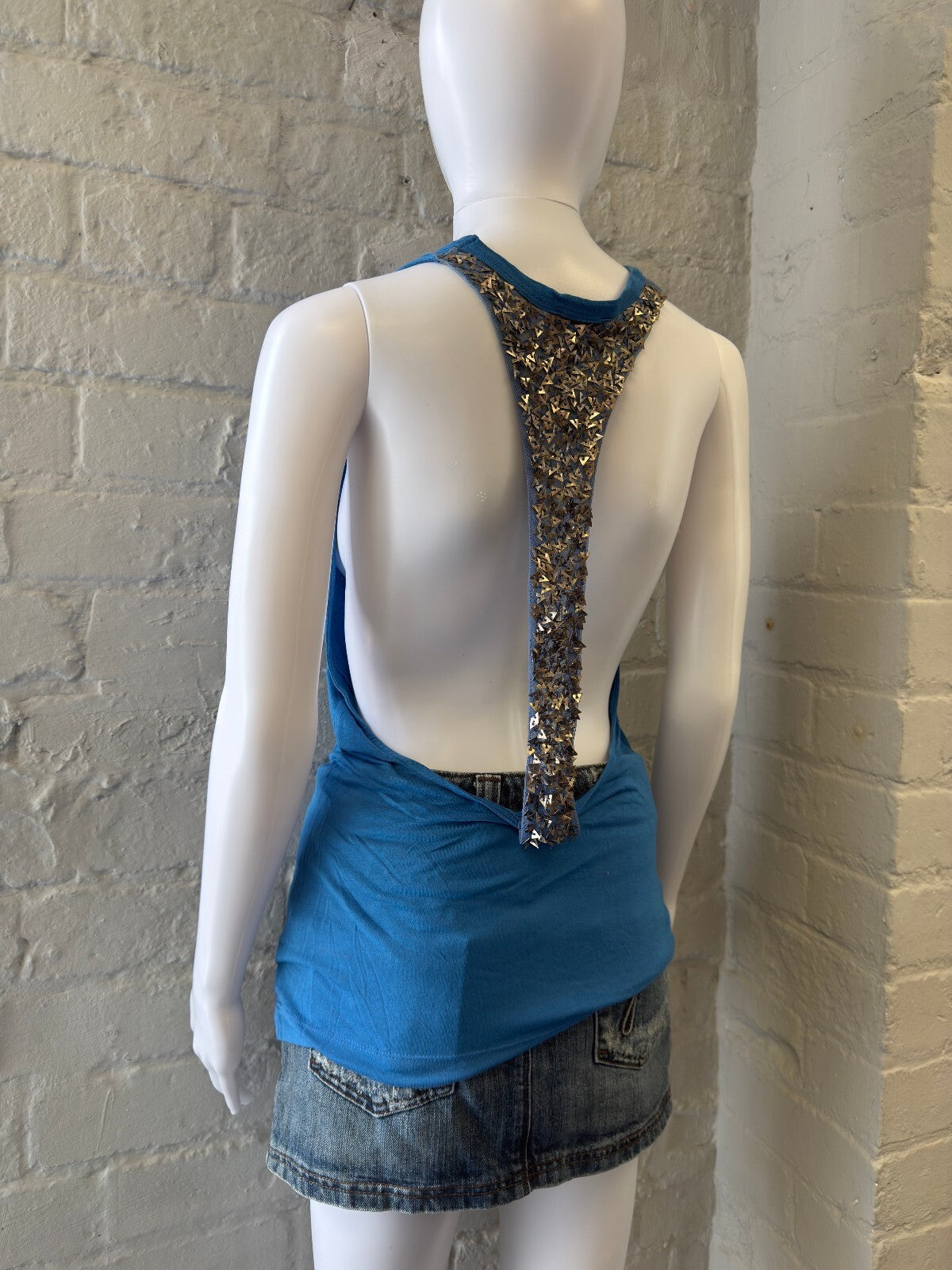 Miss Sixty Blue Tank Top with Studded Back Detail
