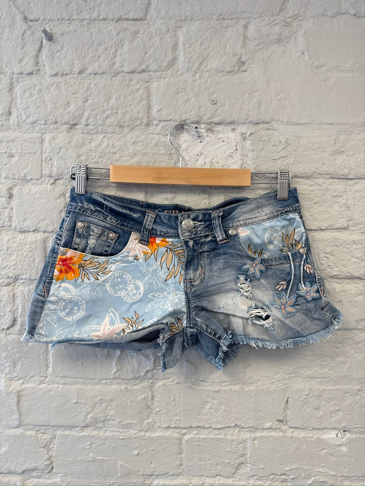 Mini Denim Shorts with Floral Patchwork