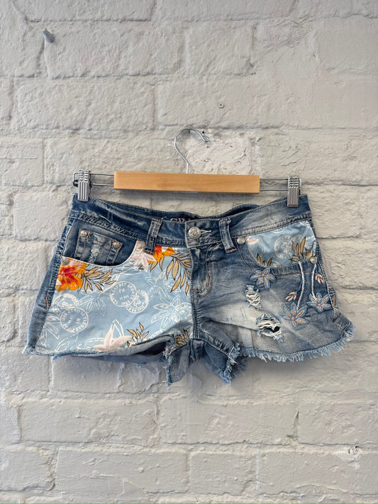 Mini Denim Shorts with Floral Patchwork