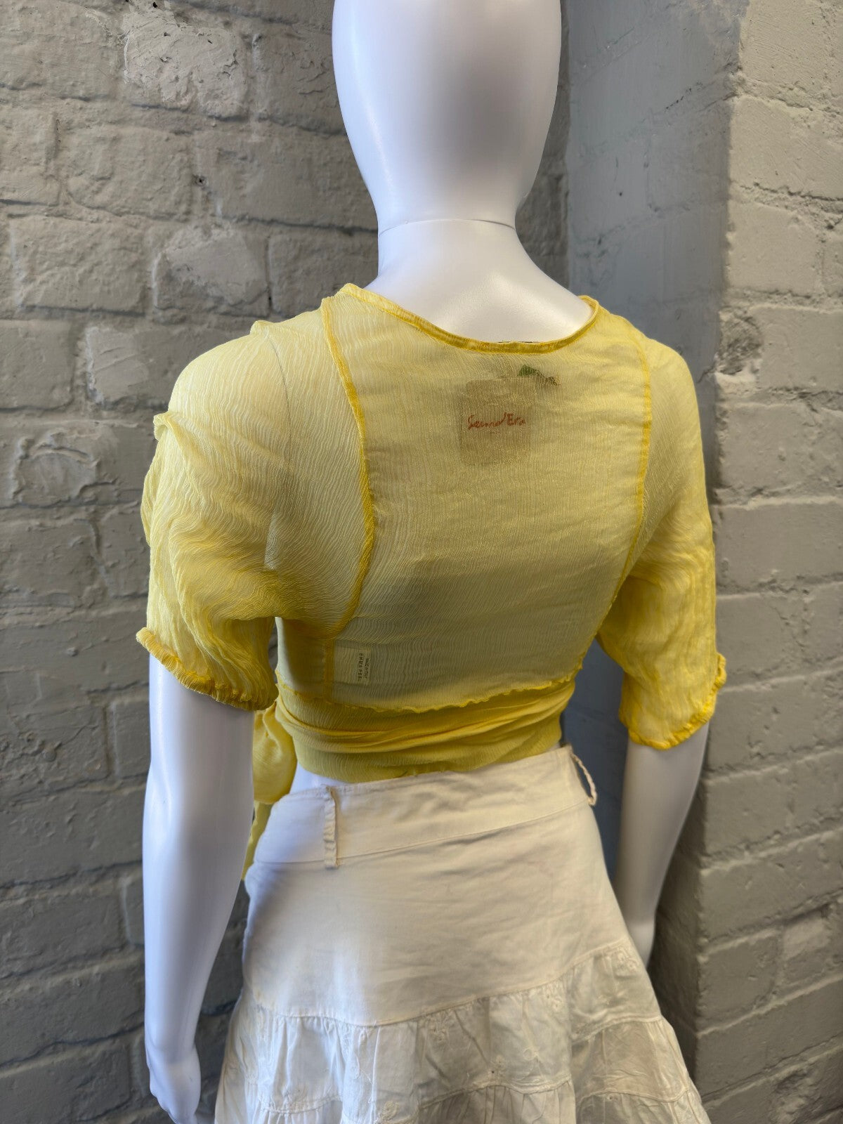 Yellow Silk Sheer Wrap Crop Top