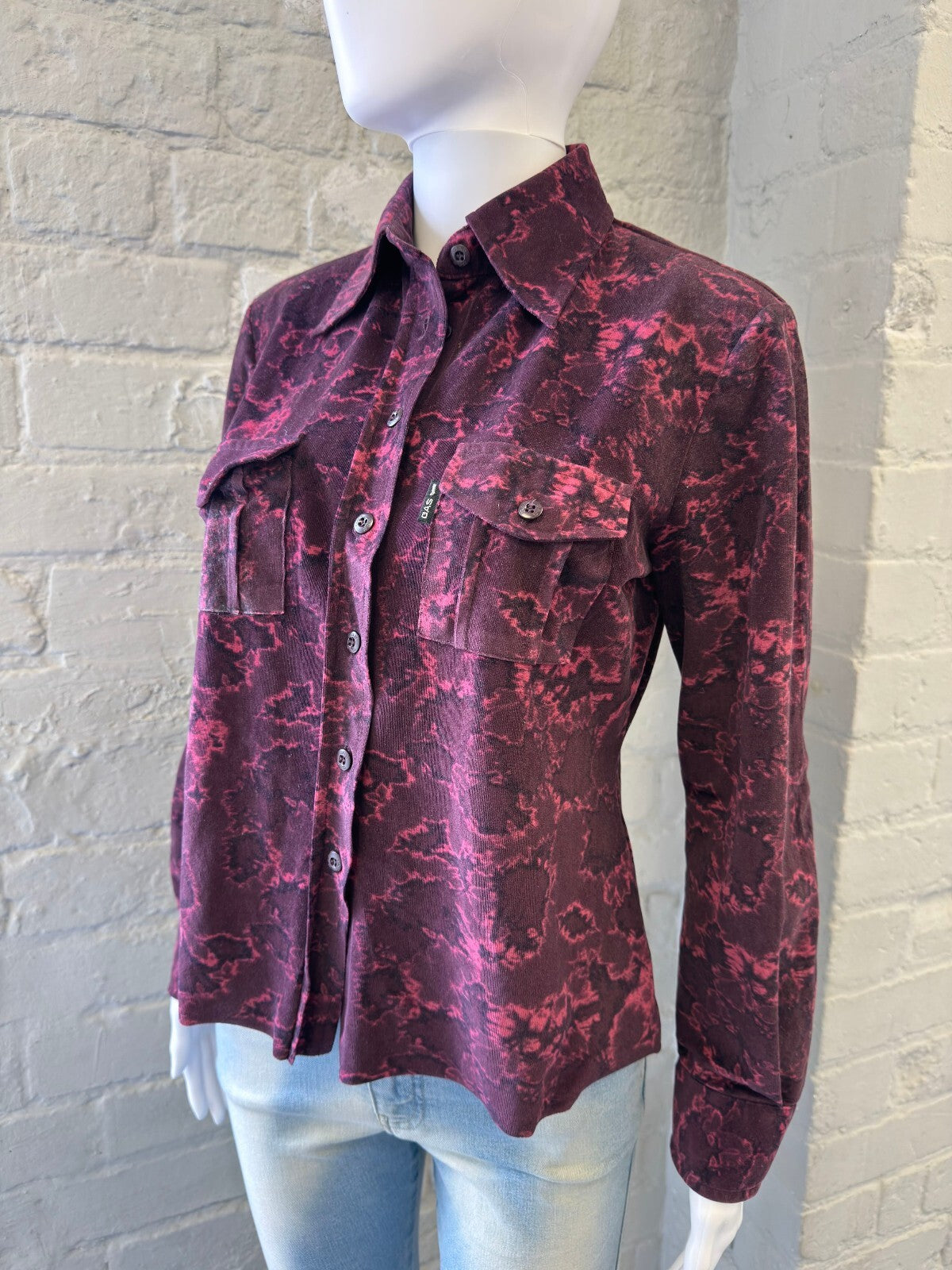 GAS Long Sleeve Button-Up Shirt in Burgundy and Pink