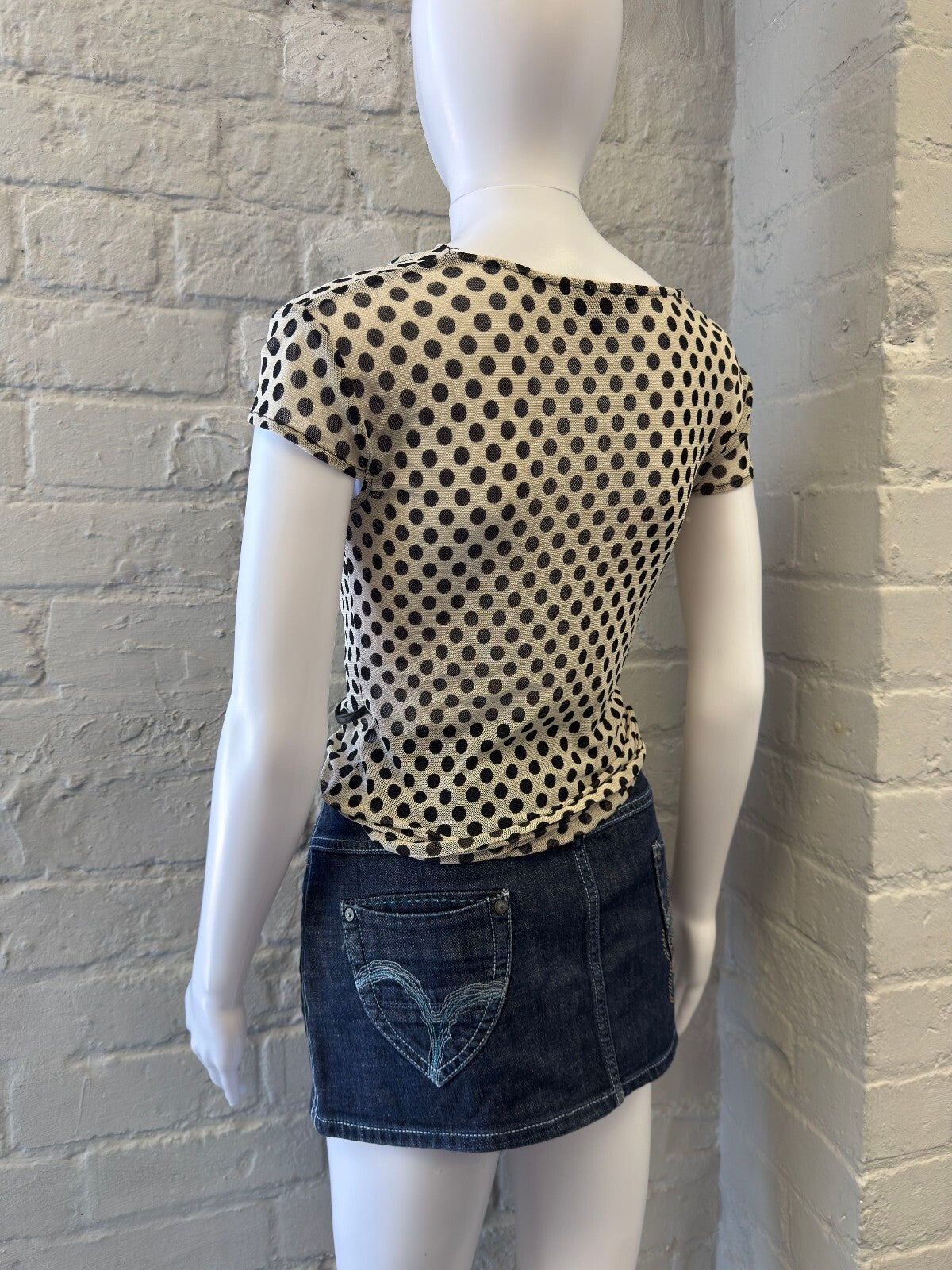 Polka Dot Mesh Short Sleeve Top