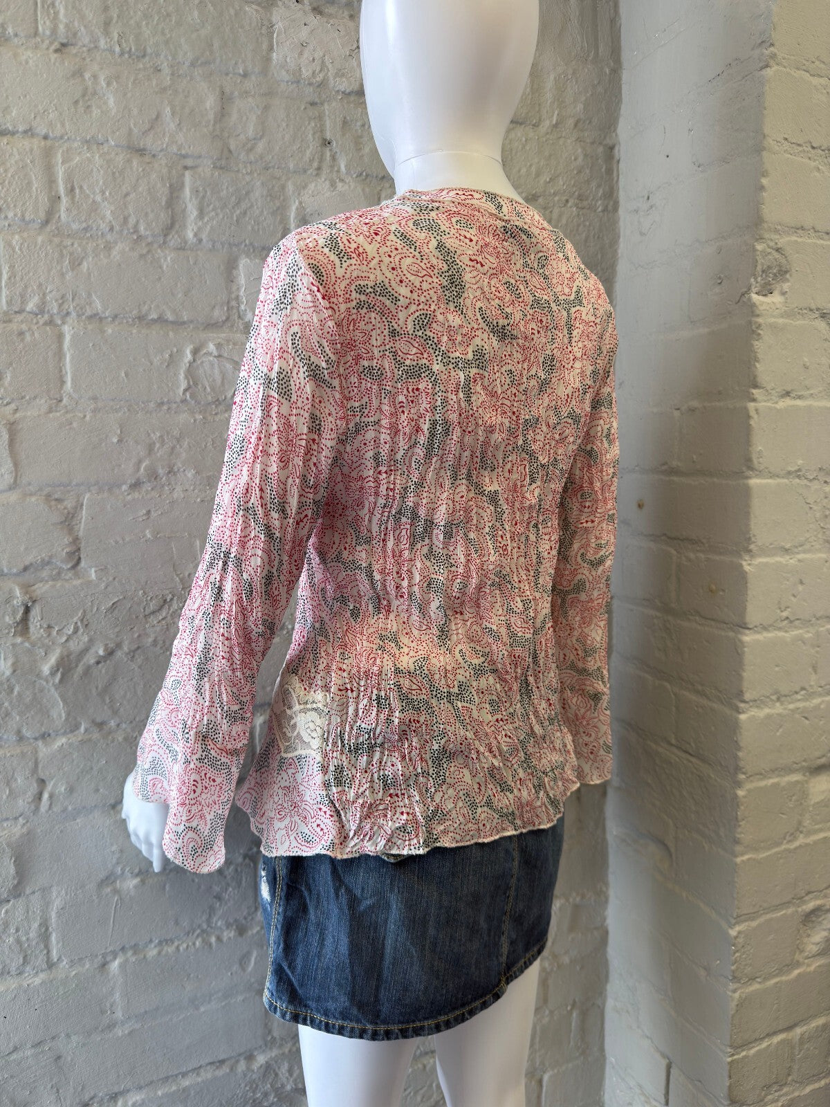 Pink and Cream Paisley Lace Trim Blouse