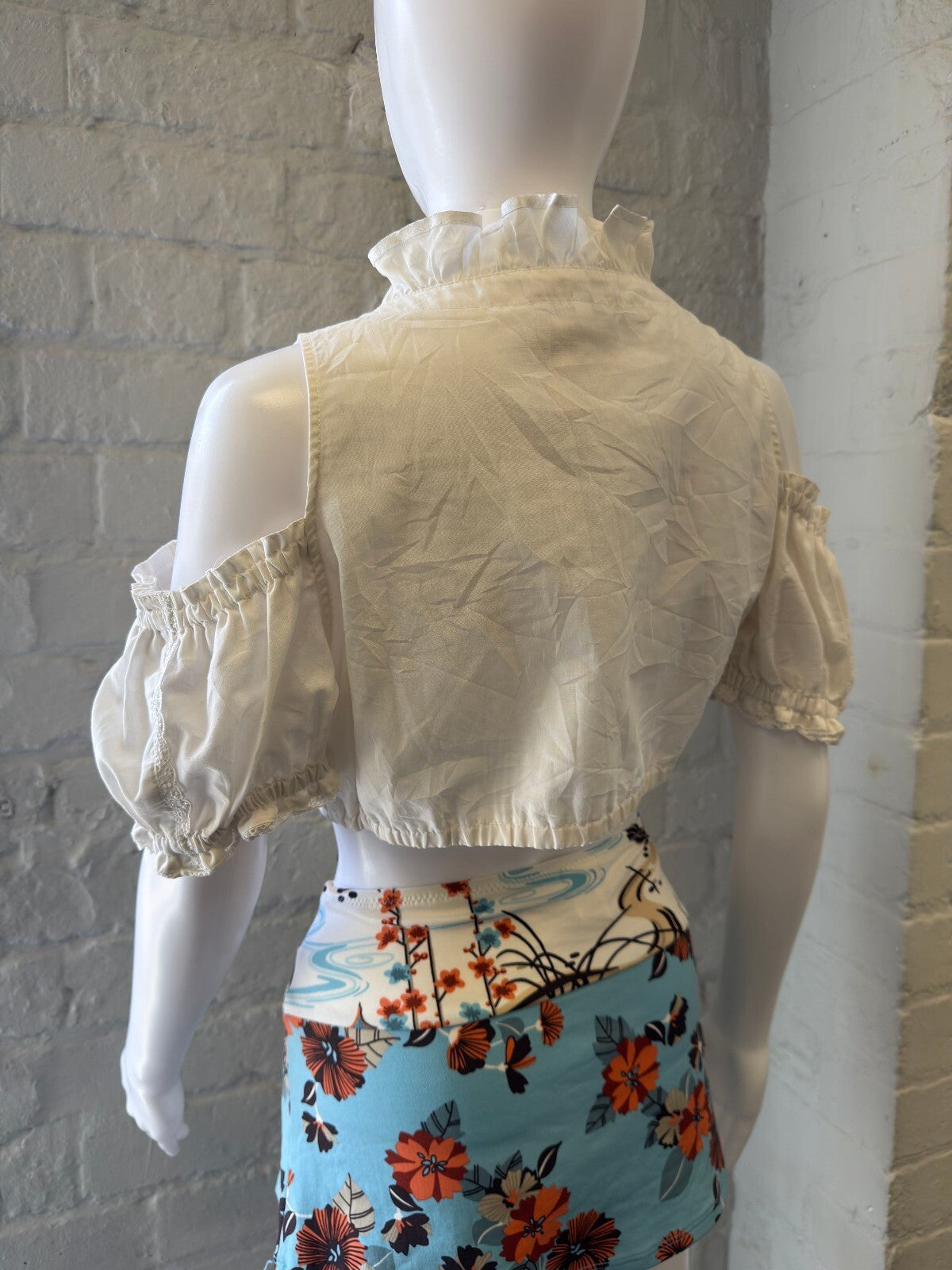 Country Road White Cold Shoulder Crop Top with Ruffle Detail