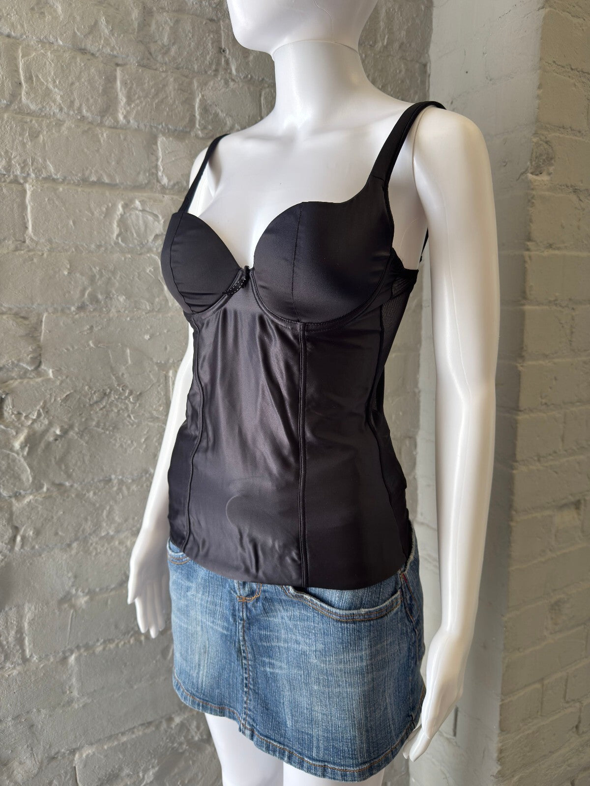 Black Satin and Mesh Corset Top