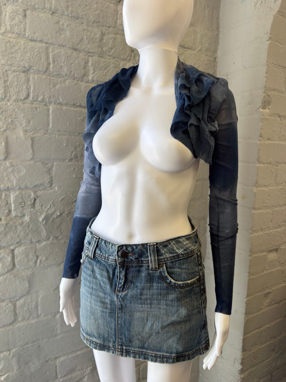 Blue Ruffled Sheer Bolero Shrug