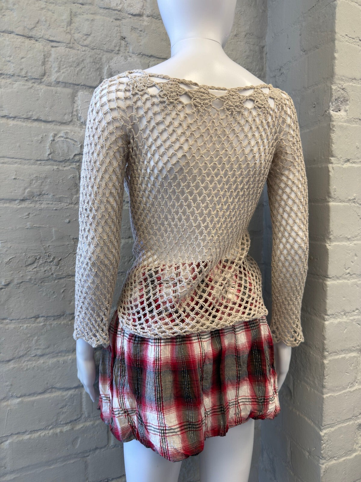 Beige Crochet Knit Long Sleeve Top