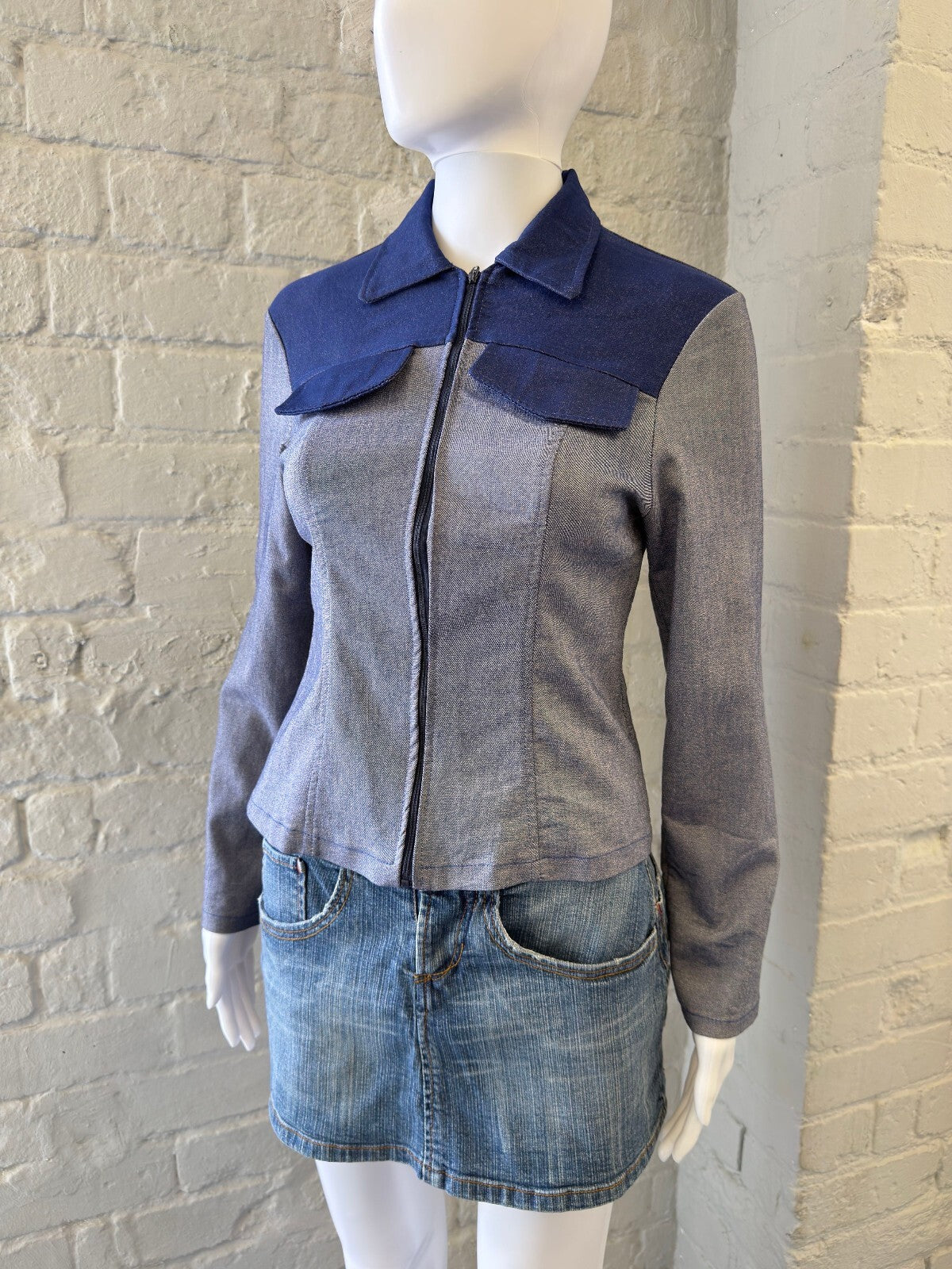 Two-Tone Blue and Gray Zip-Up Jacket