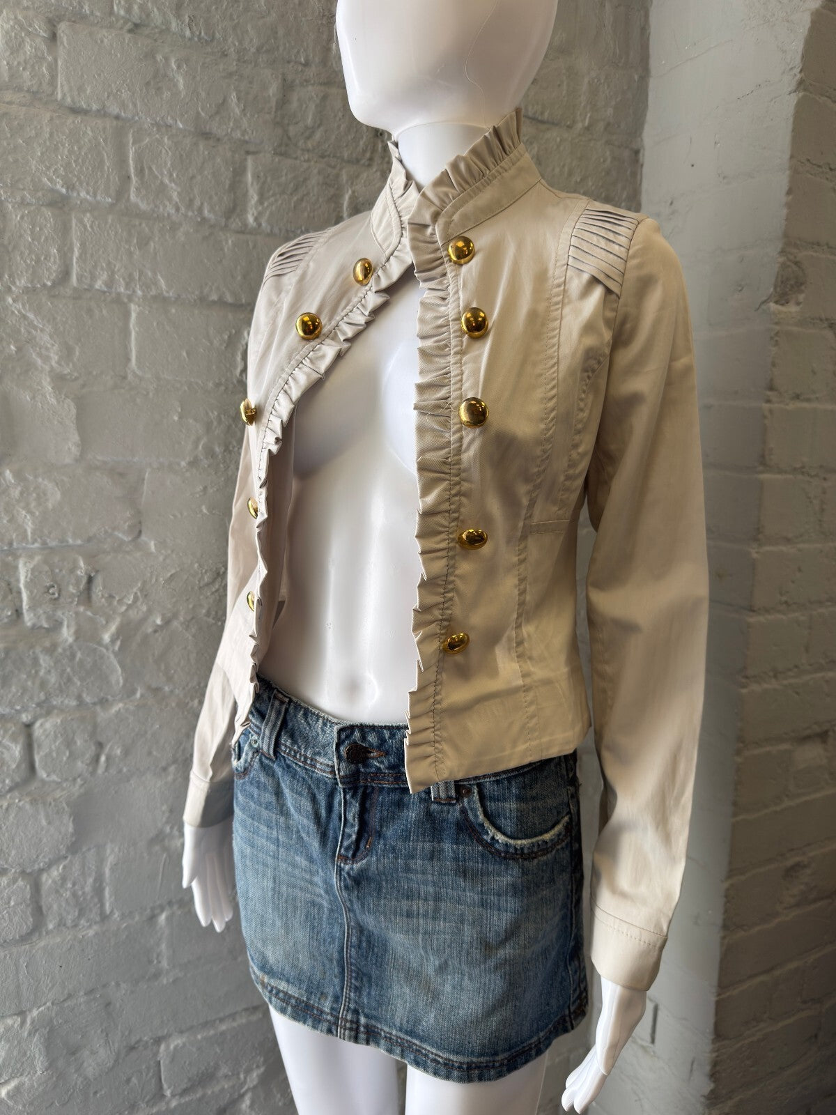 Cream Military Style Jacket with Gold Buttons