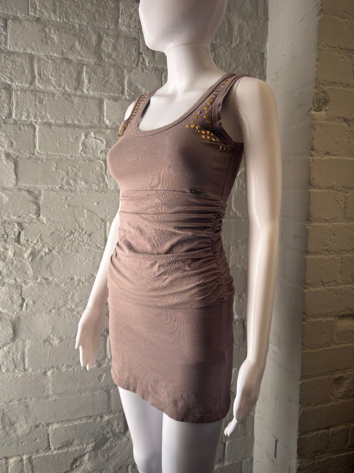 Sleeveless Ruched Mini Dress in Brown