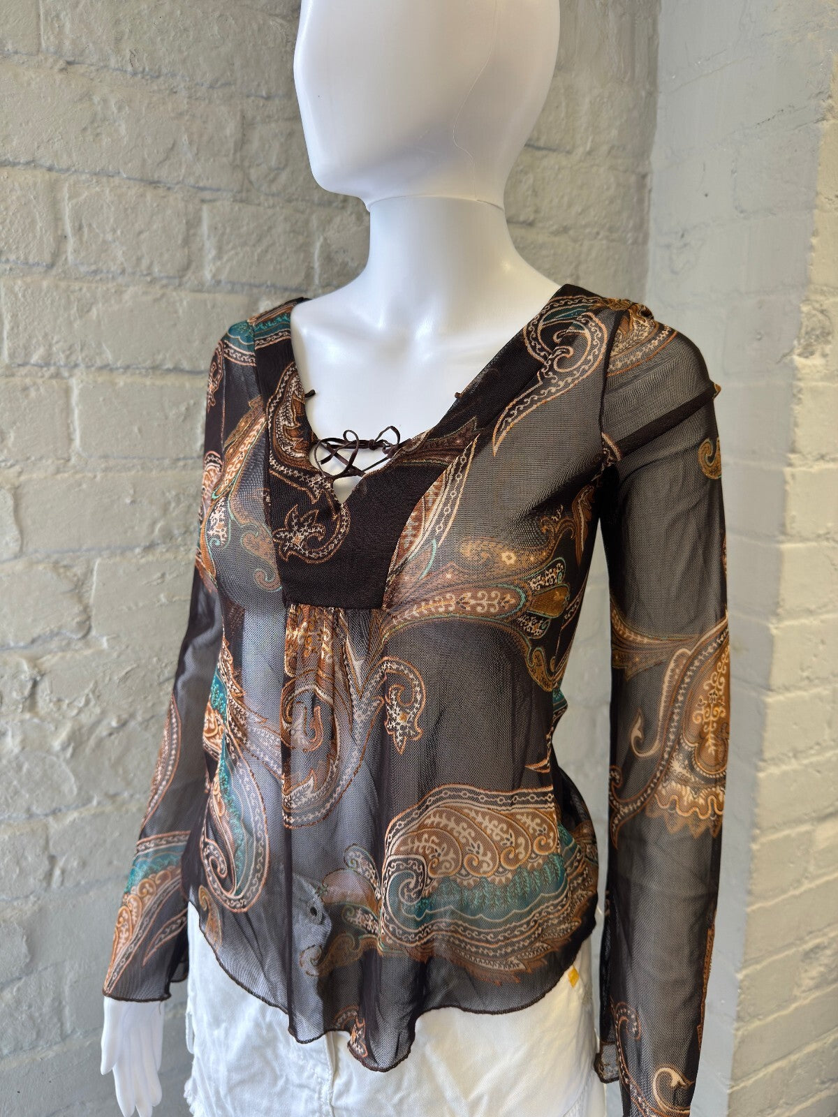 Sheer Paisley Print Long Sleeve Top