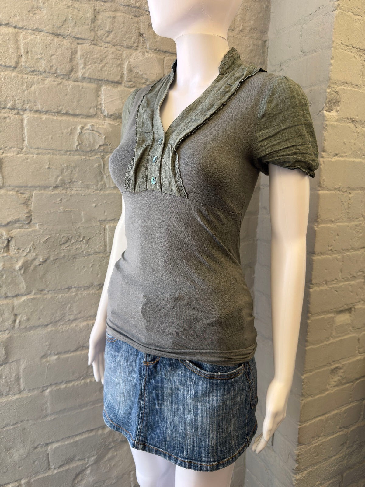 Intimissimi Olive Green Top with Puff Sleeves