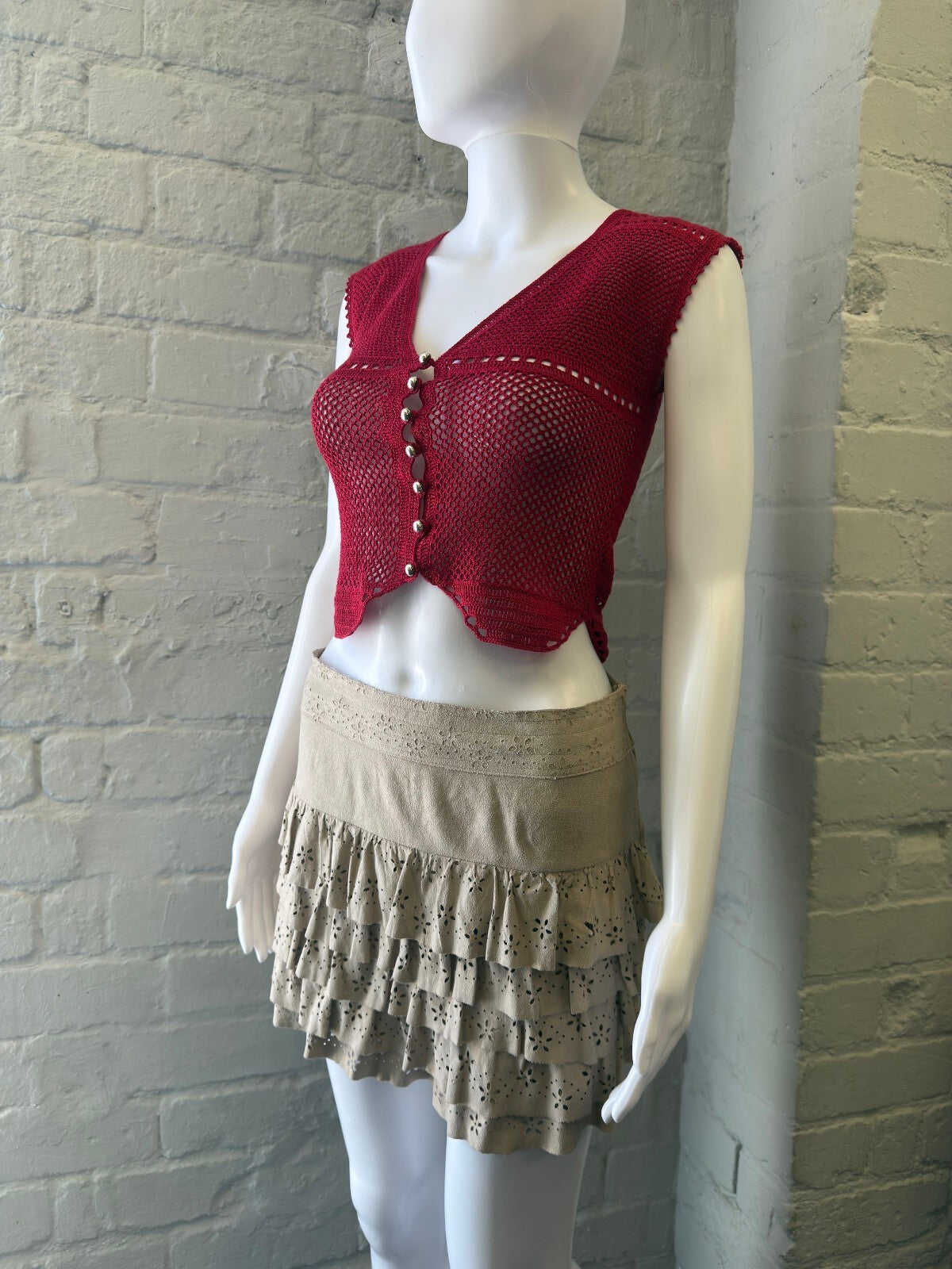 Motivi Beige Ruffled Mini Skirt