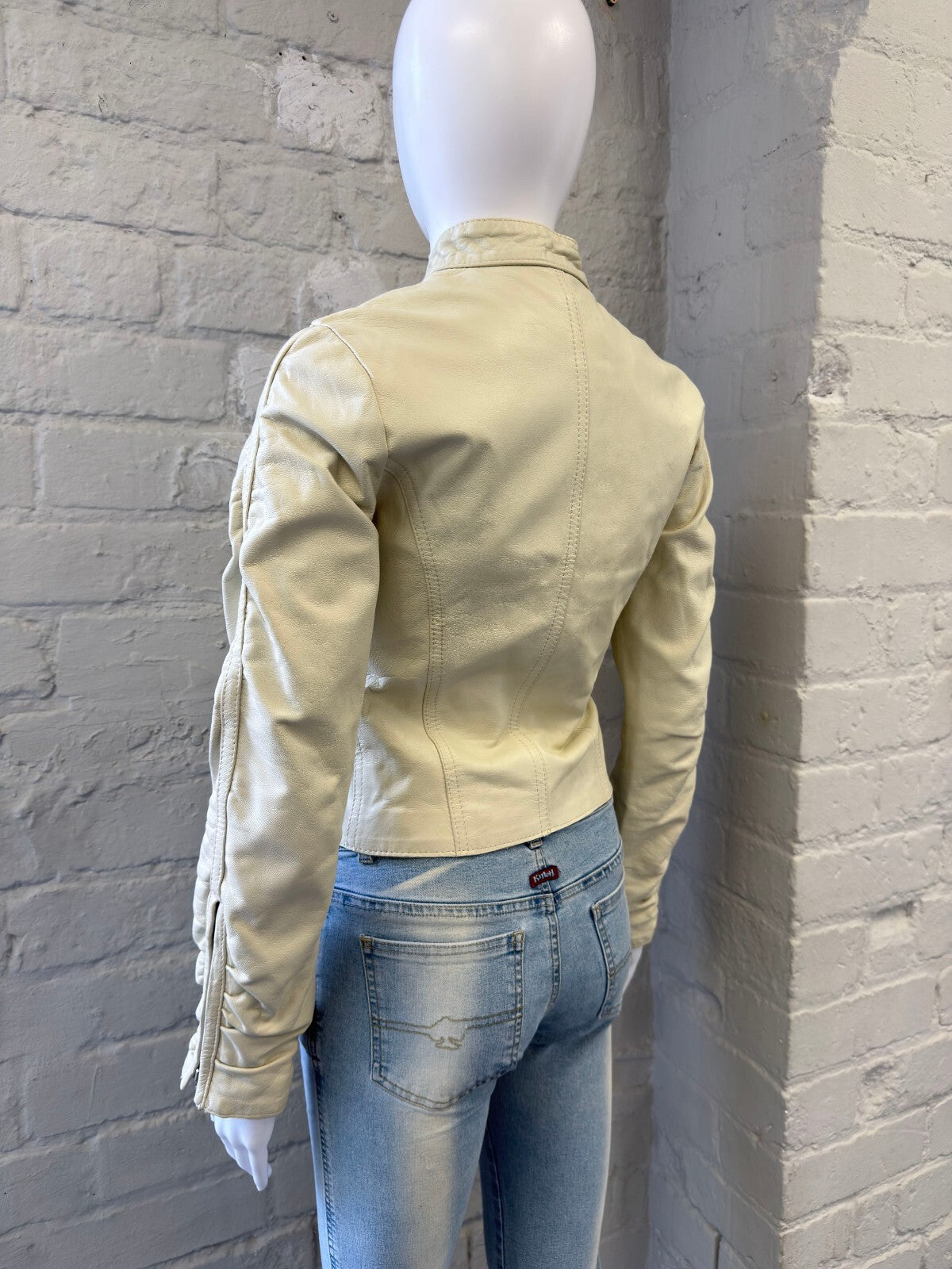 Ruched Cream Leather Jacket