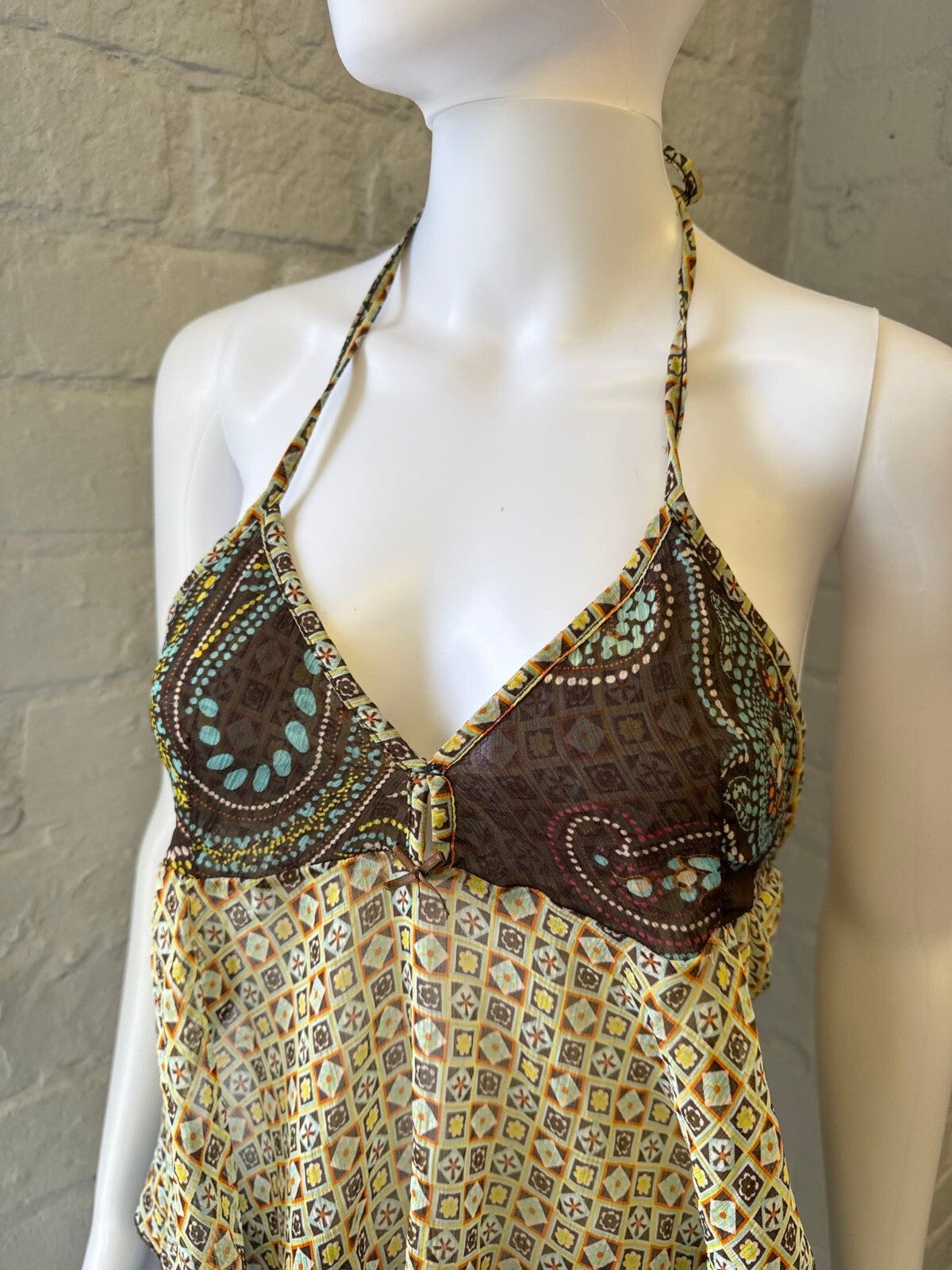 Denny Rose Halter Top with Paisley and Geometric Print