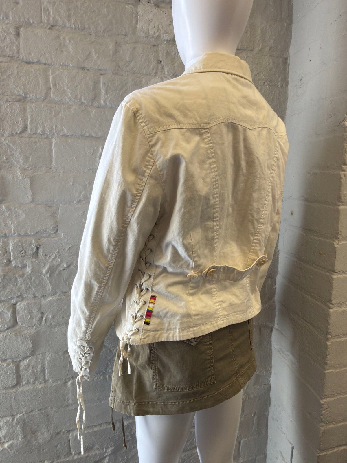 Cream Corset Blazer Jacket with Side Lace-up Detail