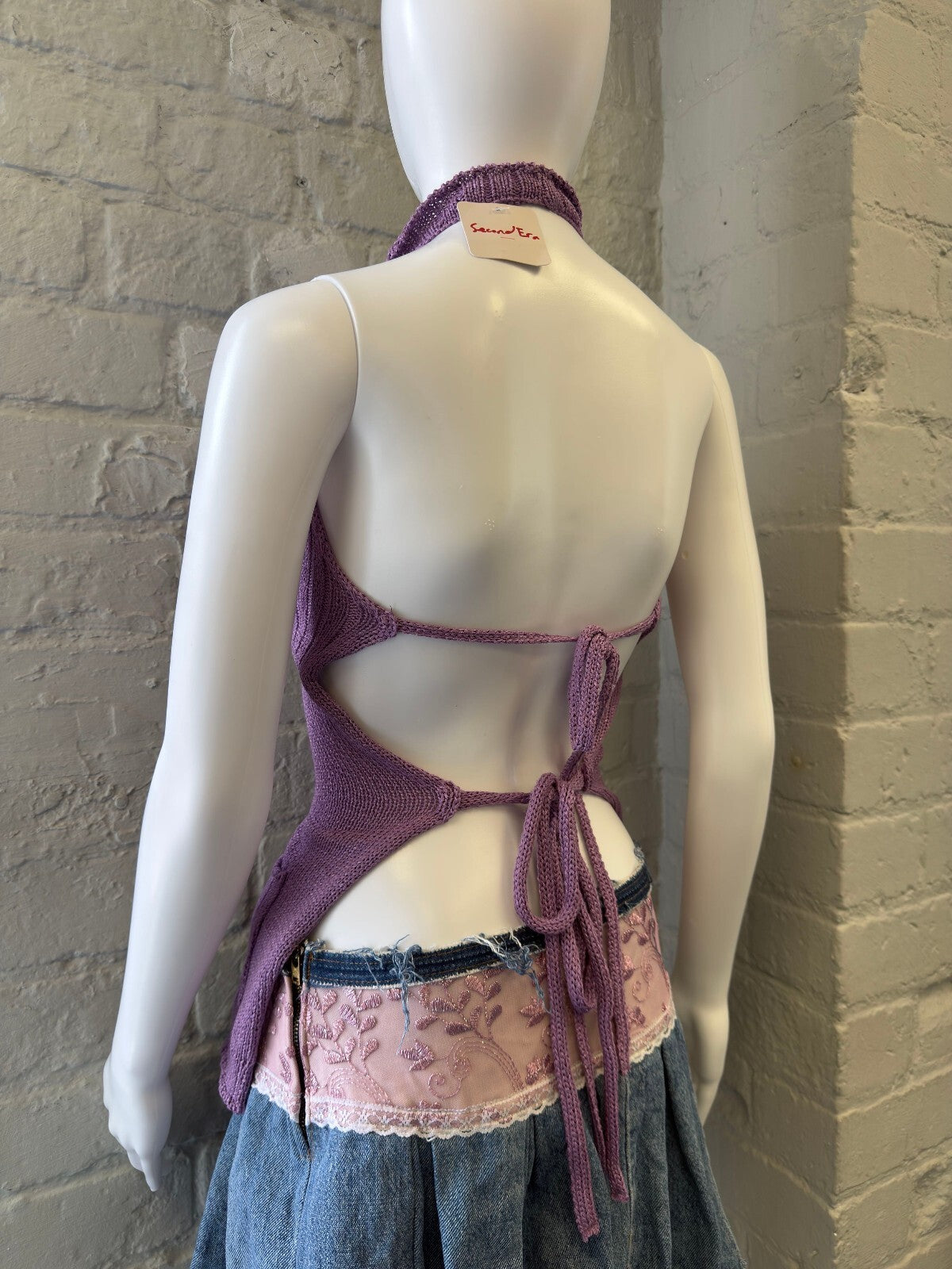 Purple Knitted Backless Halter Top